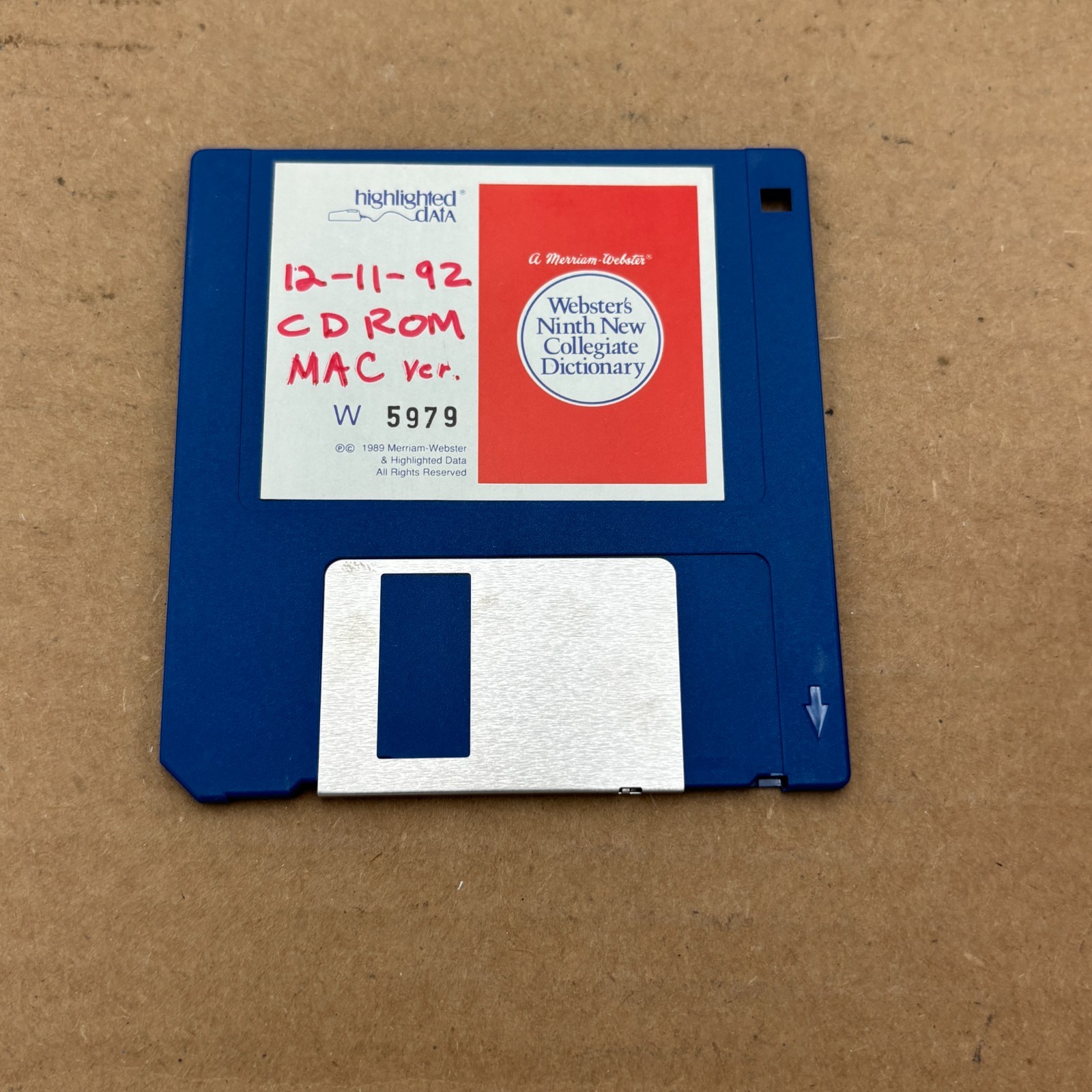 Vintage Merriam Webster 9th Collegiate Dictionary Software Disk MAC Version