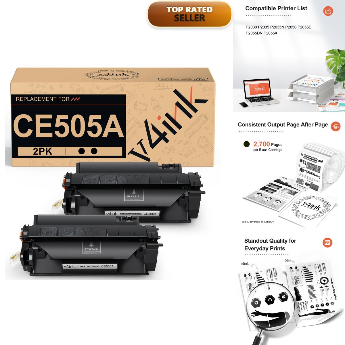 v4ink CE505A for HP 05A Black 2-Pack