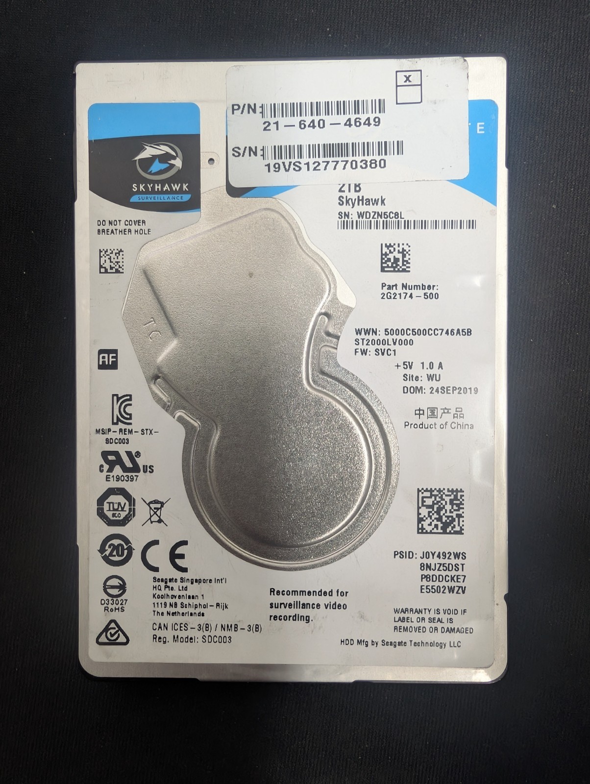 Seagate SkyHawk ST2000LV000 P/N: 2G2174-500 F/W: SVC1 2TB