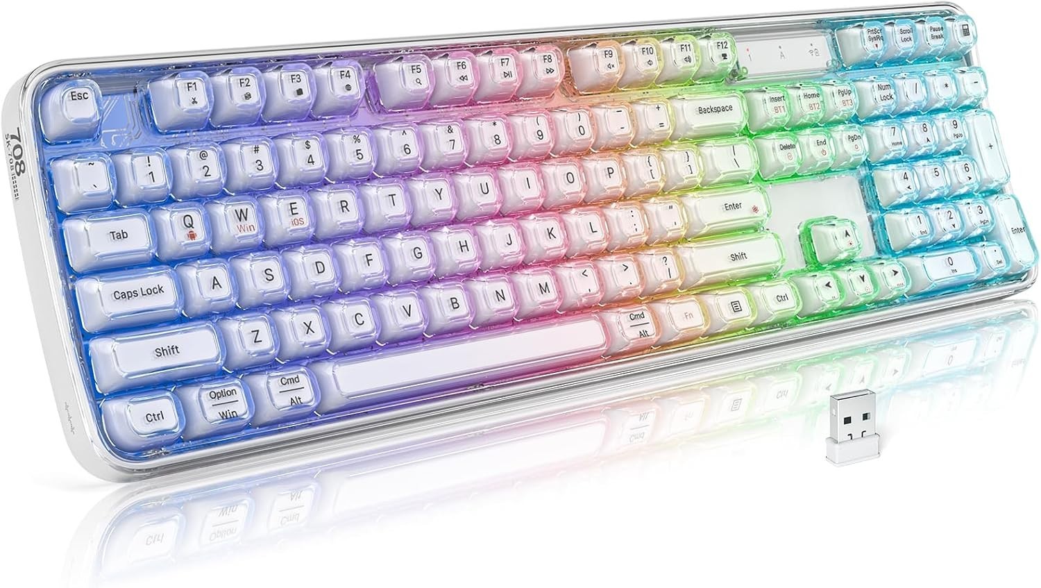 Clear Wireless Keyboard, Tri-Mode Bluetooth/2.4G Rechargeable Keyboard with R...