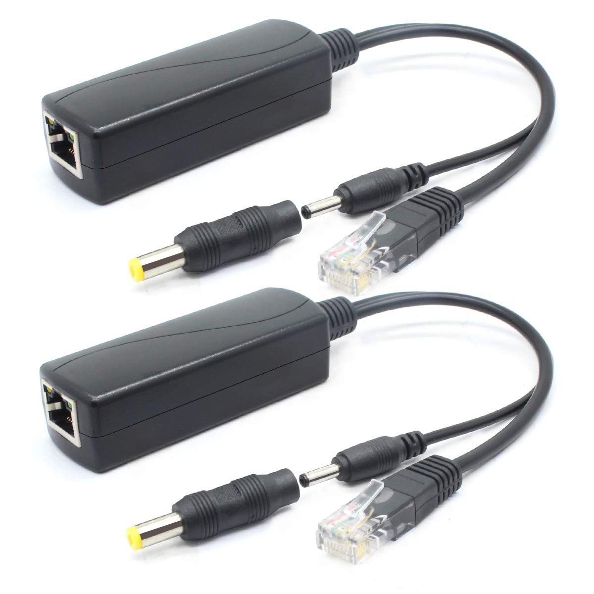 2-Pack 5V PoE Splitter, 48V to 5V 2.4A Adapter, Plug 3.5mm x 1.35mm, 5.5mm x ...