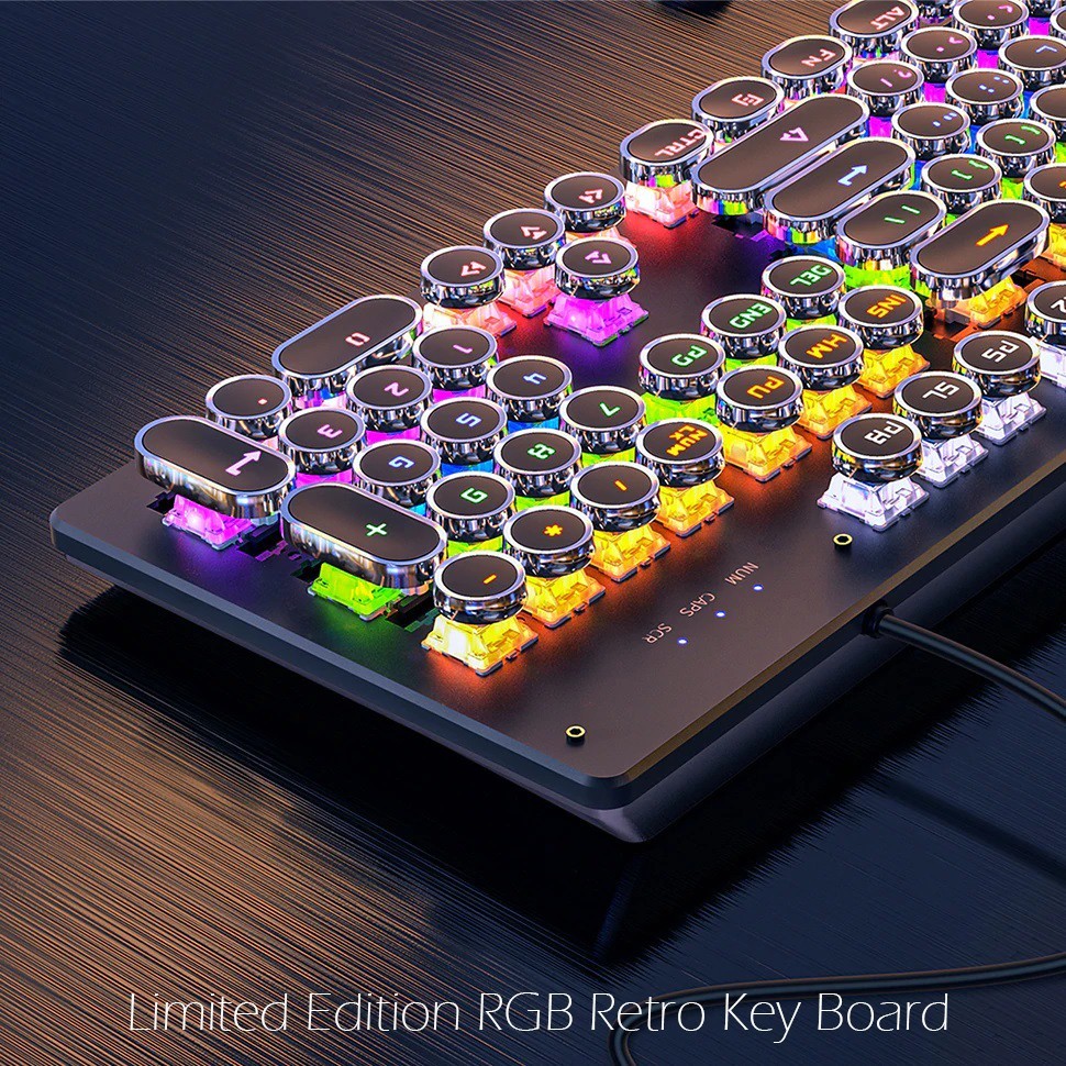 Retro Punk Mechanical RGB Gaming 104 Keys Keyboard Gamers USB Wired Backlight US