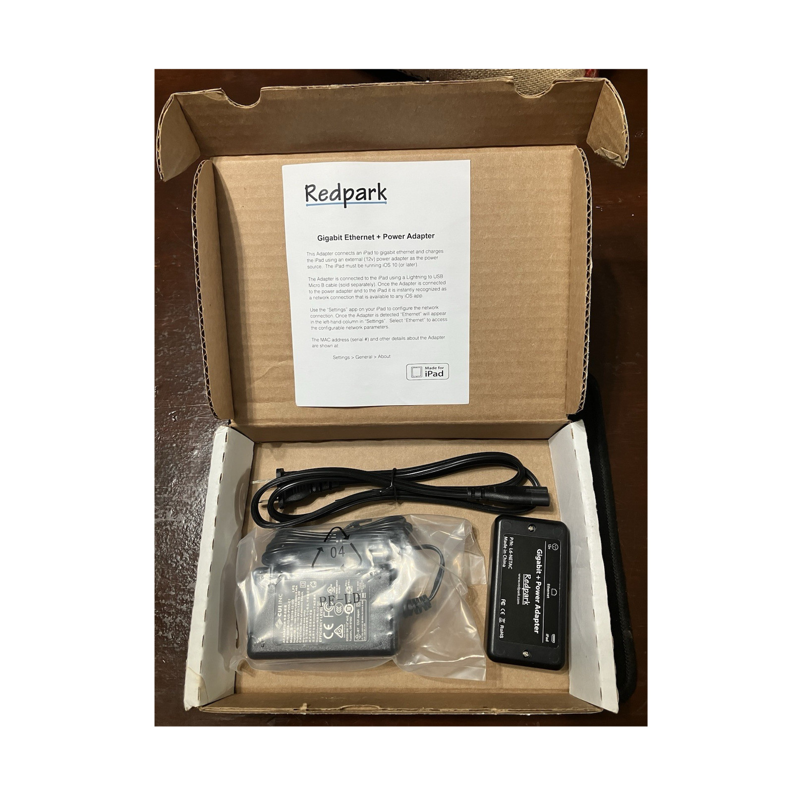 Redpark Gigabit Ethernet Power Adapter for iPad Lightning RJ-45 MPN L6-NETAC