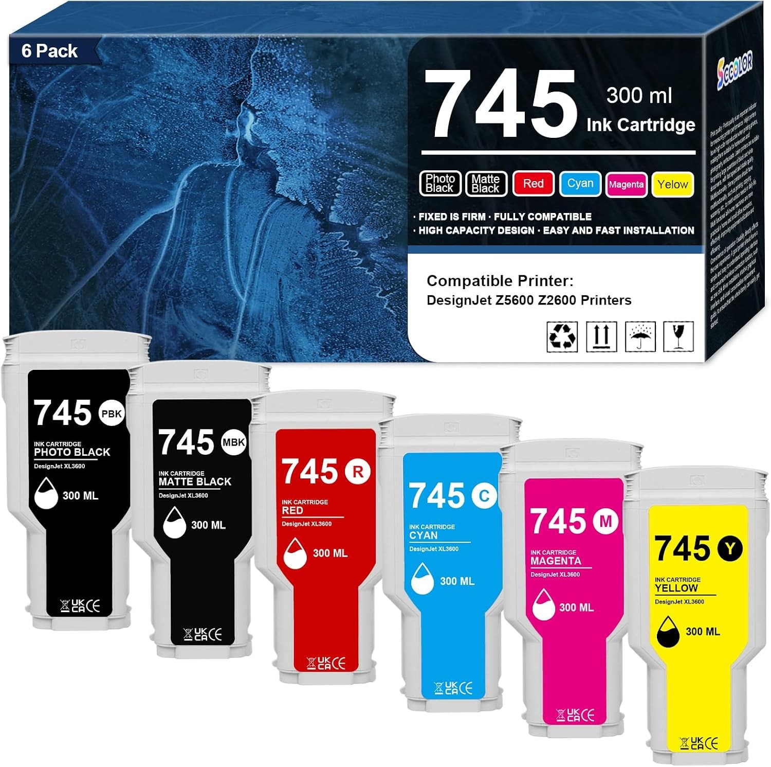 745/745XL Ink Cartridge Set for HP DesignJet Z5600 Z2600 Postscript Printer