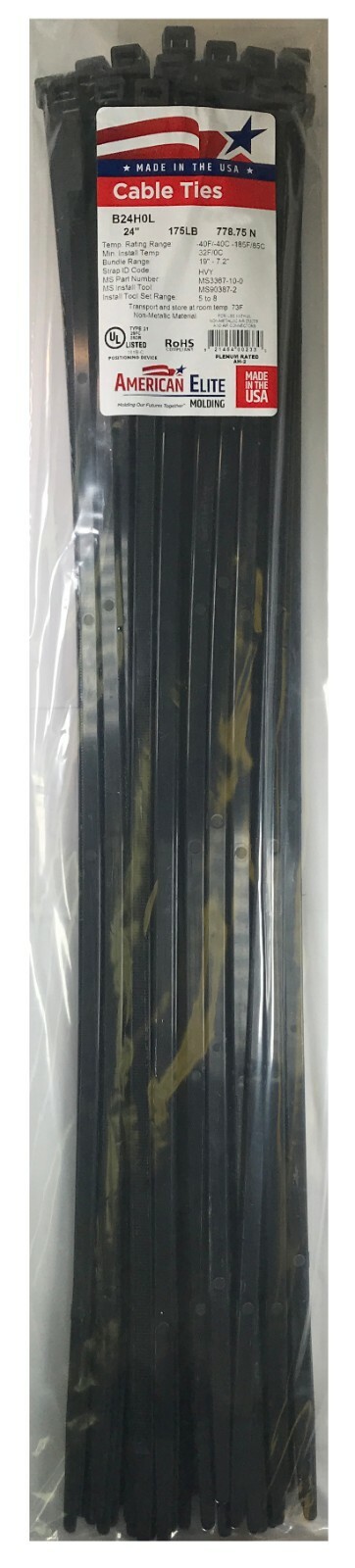 (50) Black 24" Inch Nylon Heavy Duty Cable Wire Wrap Zip Ties 175 LBS USA MADE