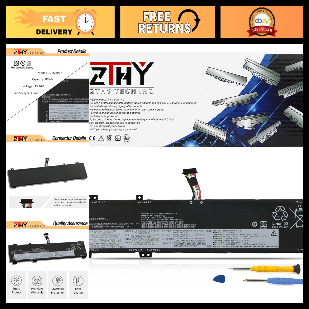 High-Capacity Laptop Battery Replacement for Lenovo Legion 5-15ARH7, L21M4PC2