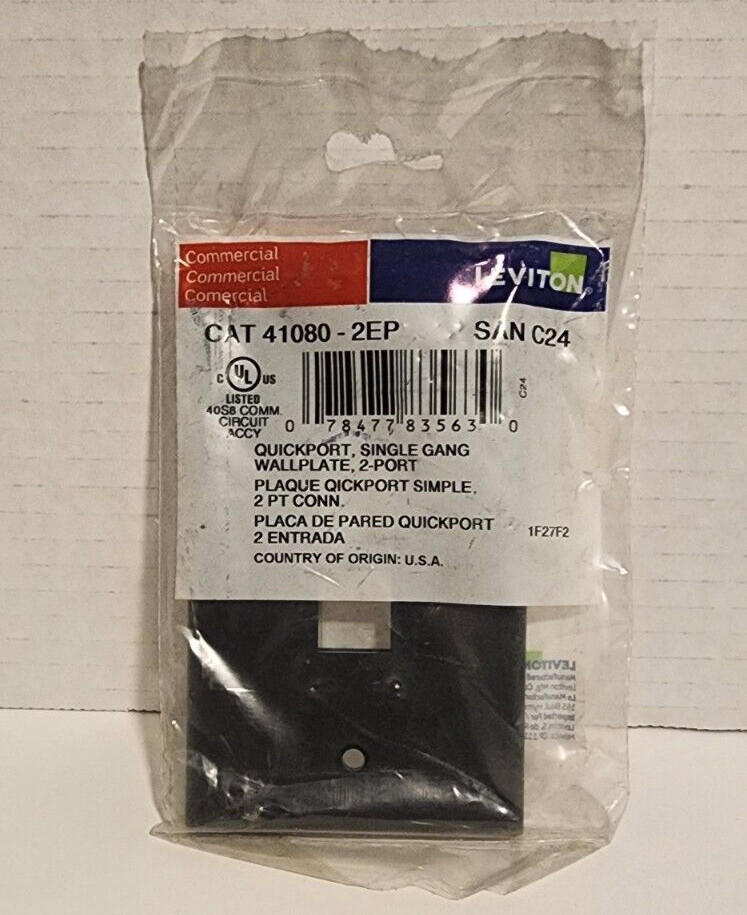 LEVITON 41080 - 2EP  BLACK  ( QTY 6 ) QuickPort Wallplate, Single Gang, 2-Port,