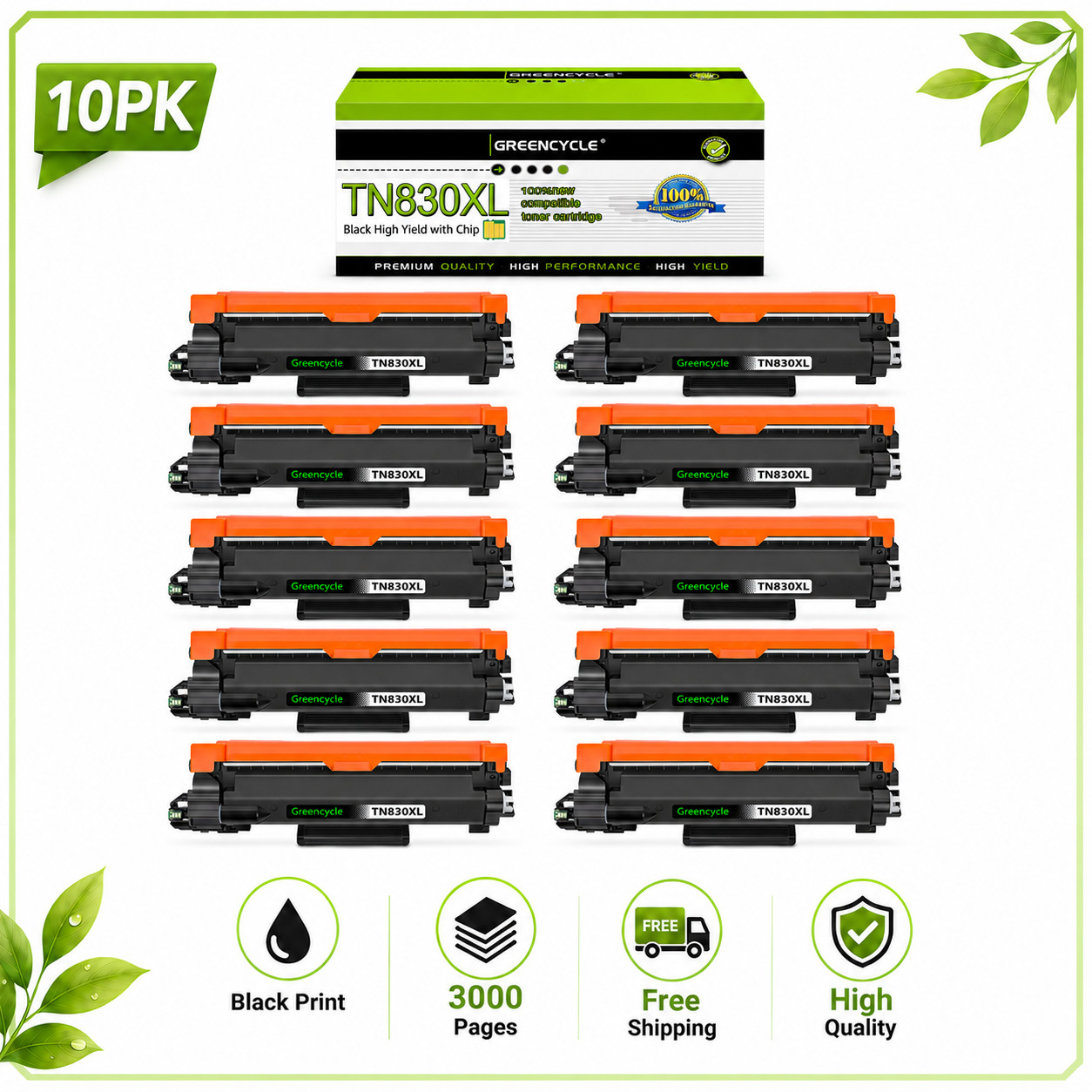 10PK 3000 Page Each TN830XL Toner for Brother HL-L2460DW DCP-L2640DW HL-L2480DW
