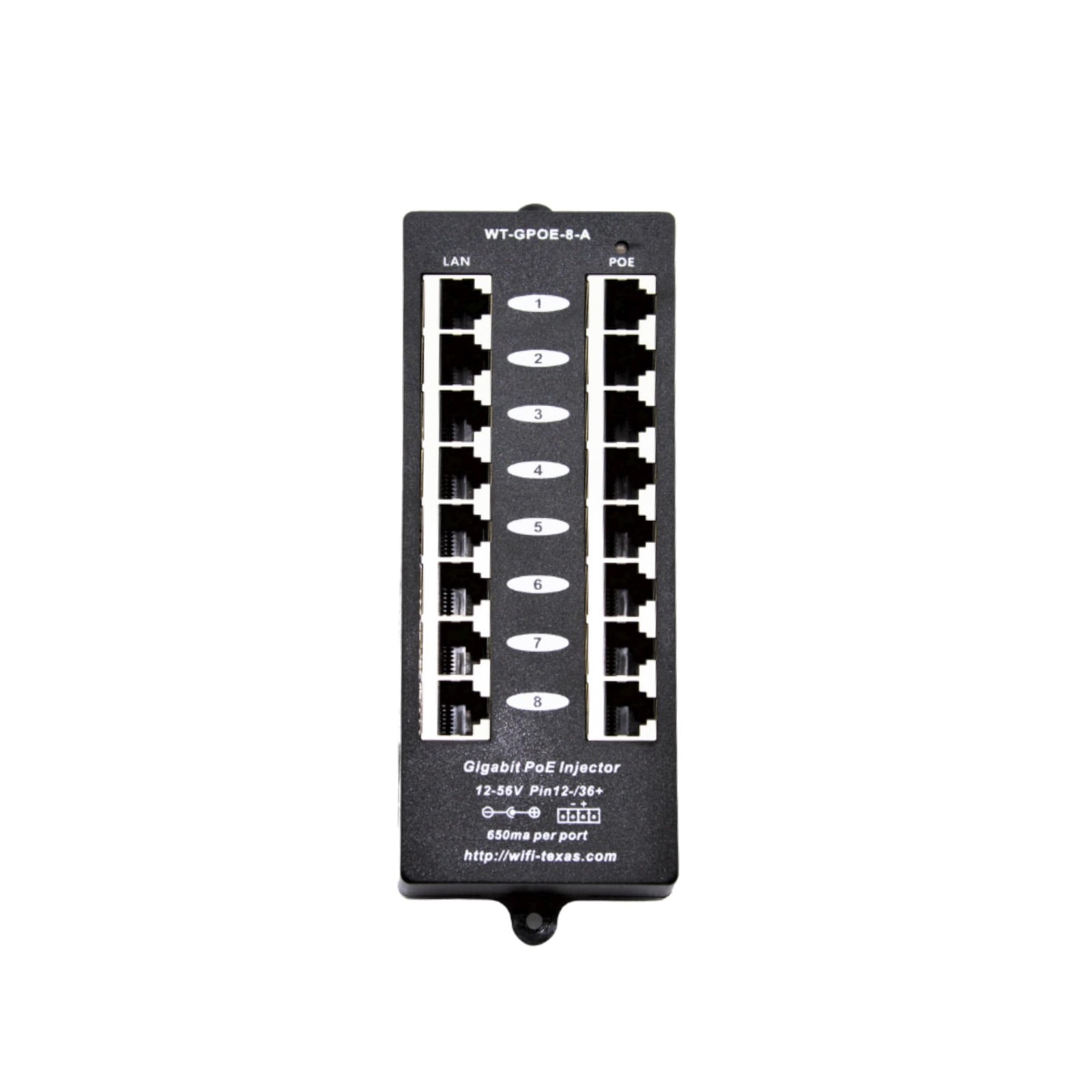 PoE Texas 8 Port Injector - Gigabit Passive Power Over Ethernet black