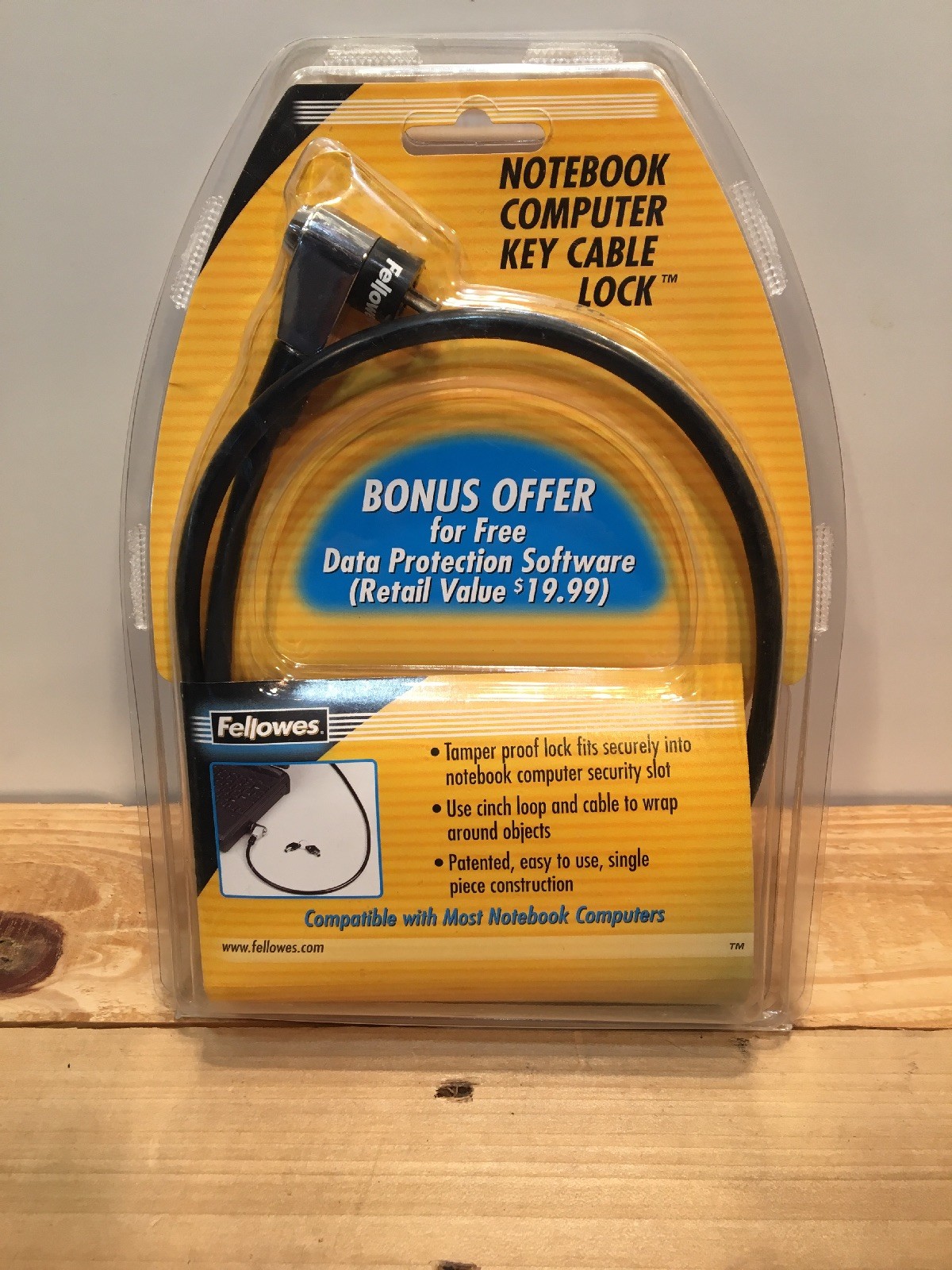 Fellowes Notebook Computer Key Cable Lock 6 Ft Cinch Loop W/ 2 Keys for Laptops