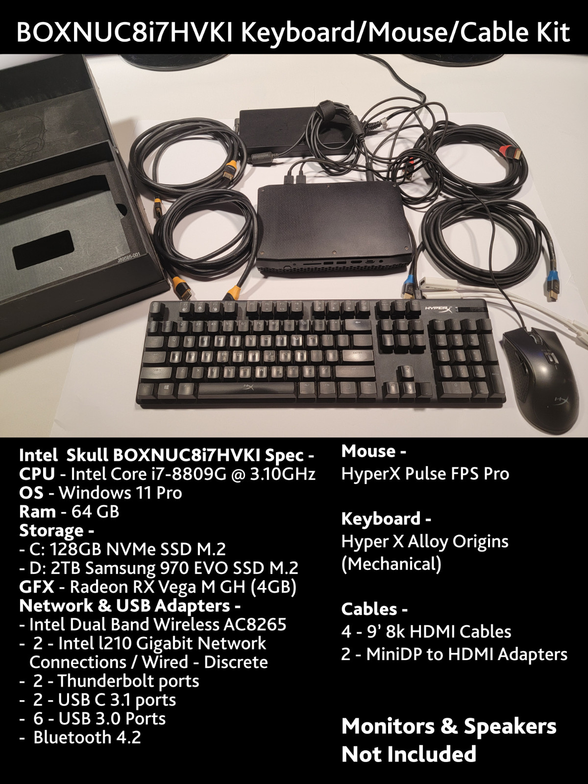 Intel NUC 8 NUC8i7HVK1 - Keyboard/Mouse/Multi-Monitor Cable Bundle