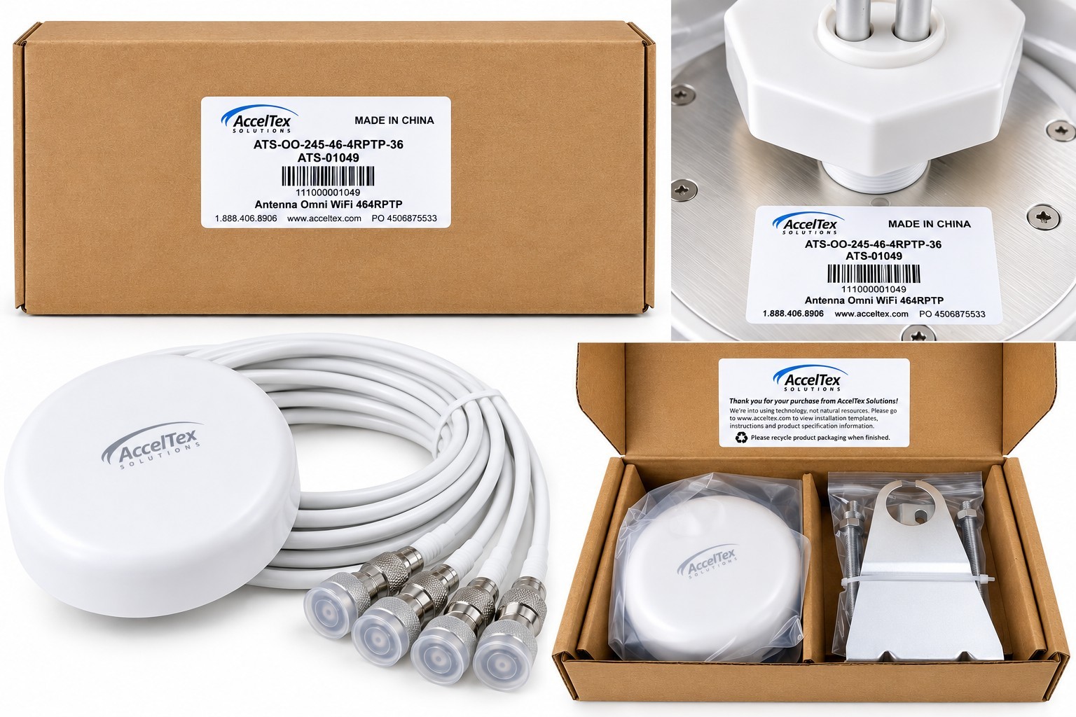 AccelTex ATS-OO-245-46-4RPTP-36 2.4/5GHz 4/6dBi Omni Antenna RPTNC
