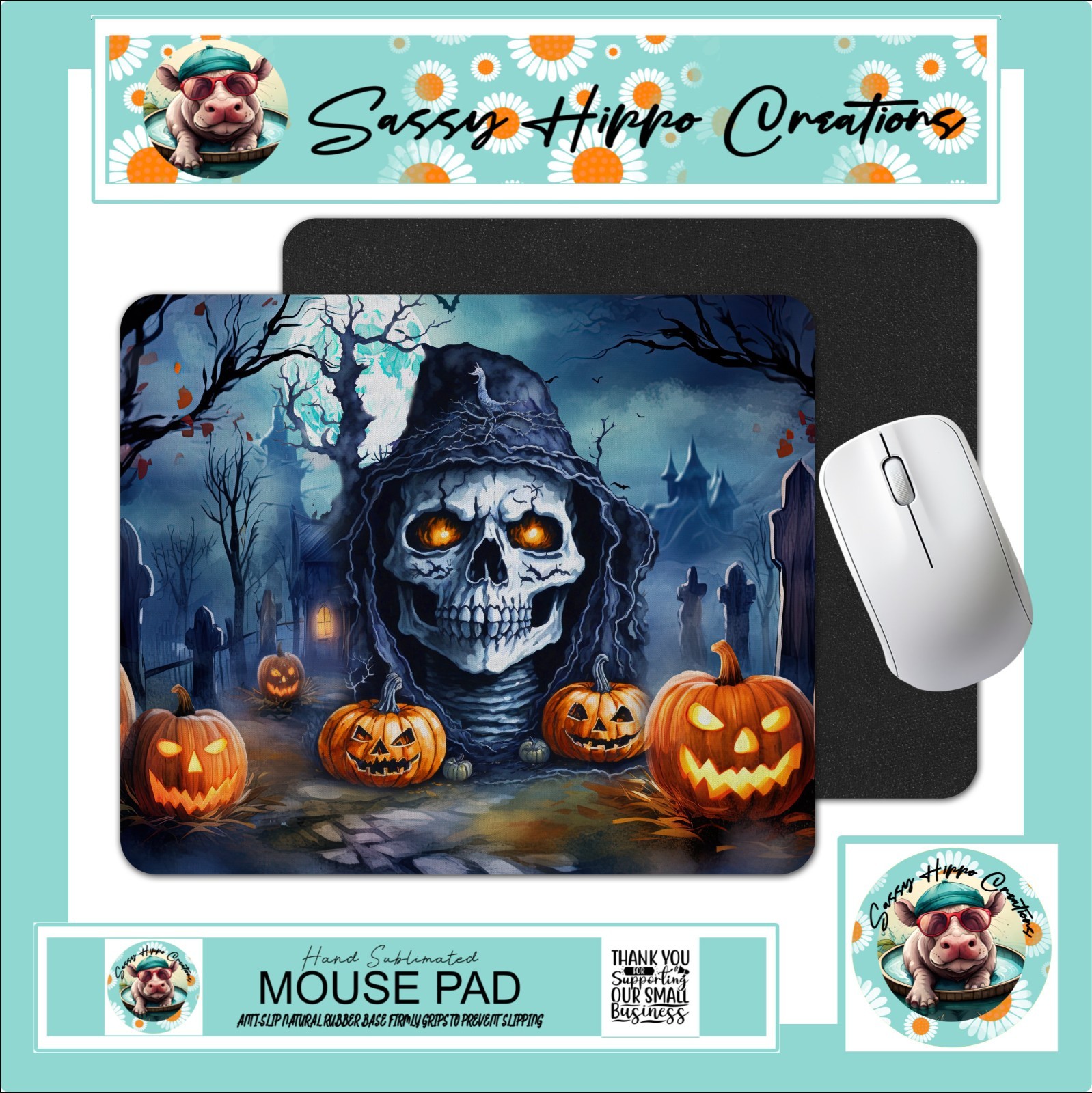 Mouse Pad Spooky Halloween Skull Graves Cemetery Anti Slip Easy Clean Sublimated