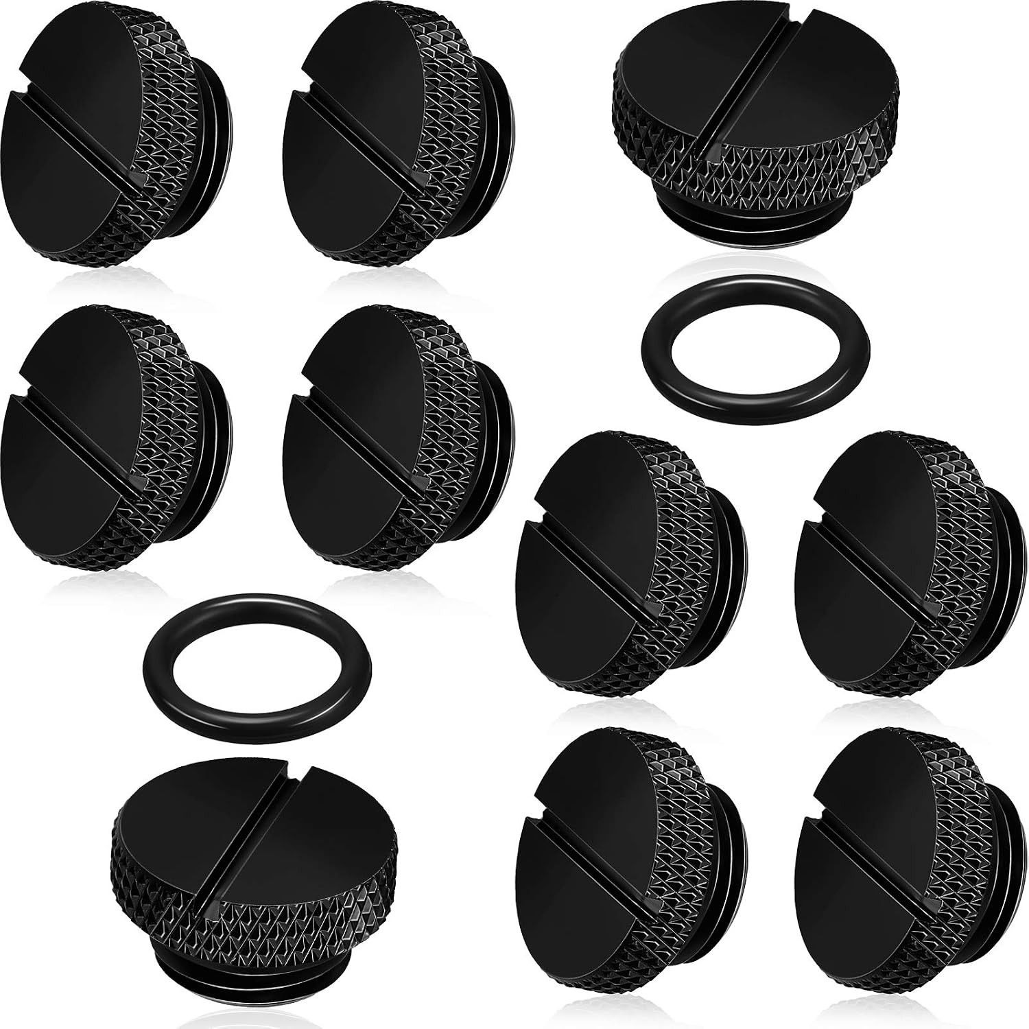 G 1/4 PC Water Cooling Fittings 10 Pcs Black with O-Ring Stop Fittings