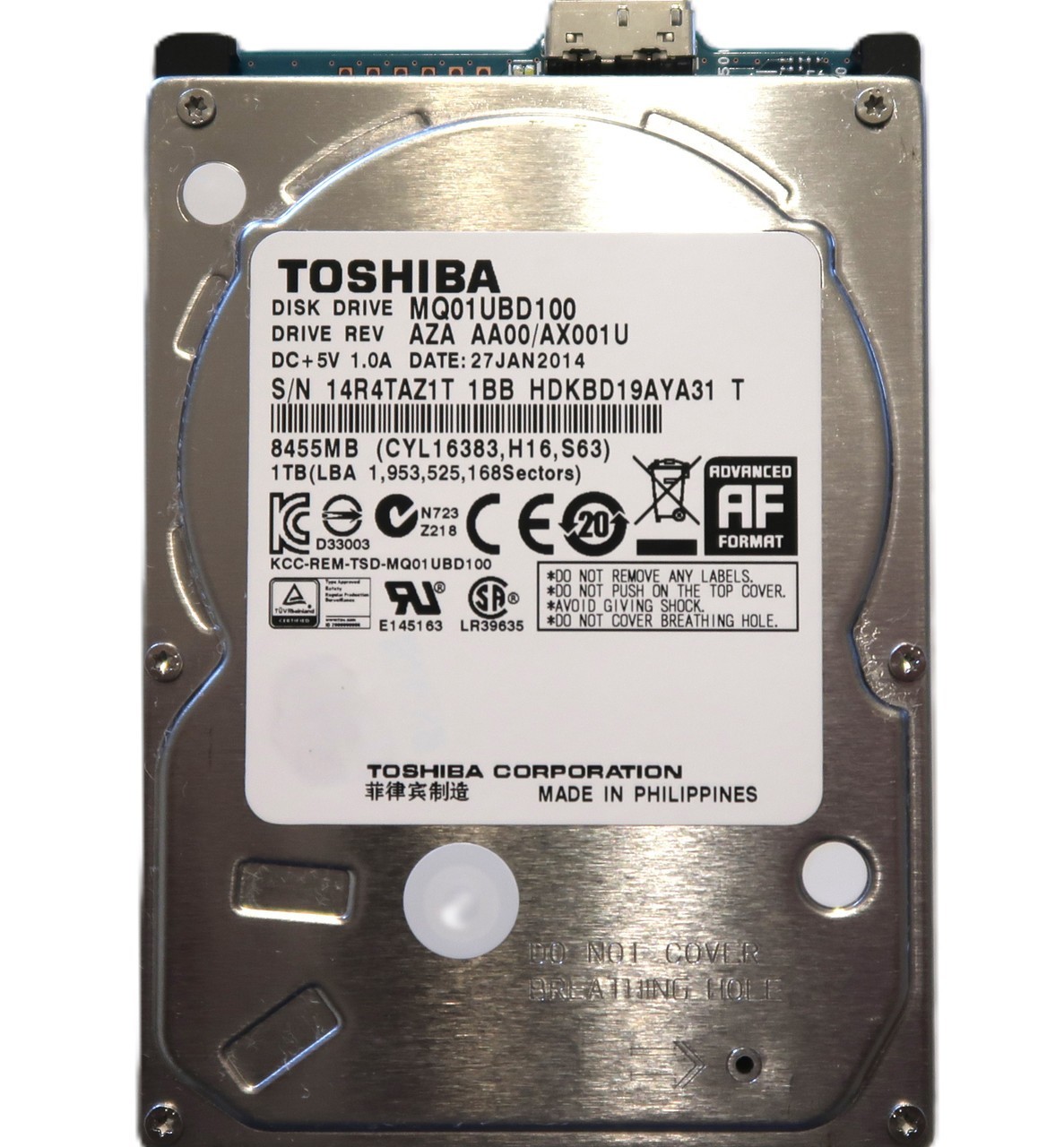 MQ01UBD100 HDKBD19AYA01 T AZA AA00/AX001U 1TB USB Philippines JAN/2014 *0 hours*