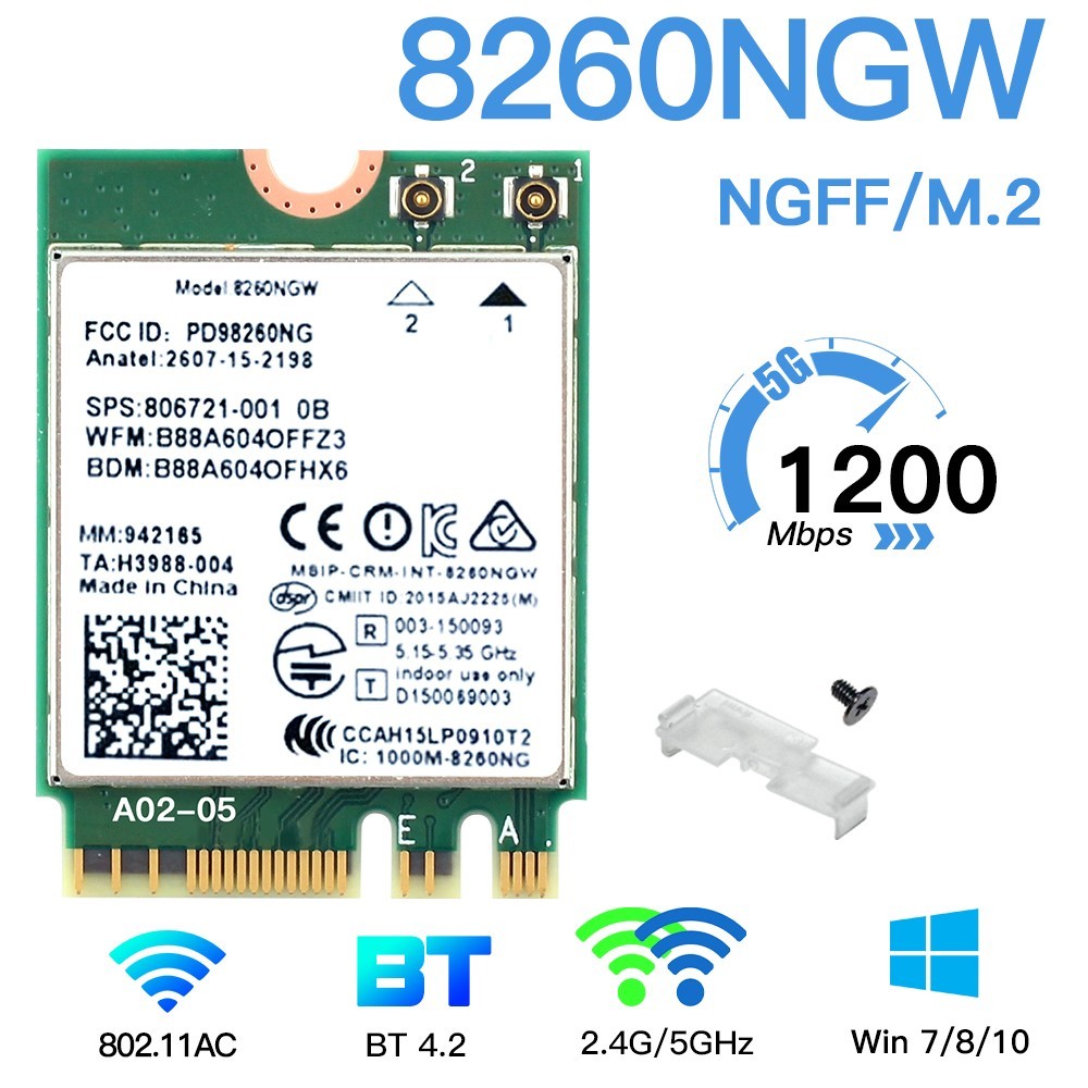 5pcs Intel 8260NGW Wireless-AC 1200Mbps M.2 WiFi Card BT4.2 Dual Band 802.11ac