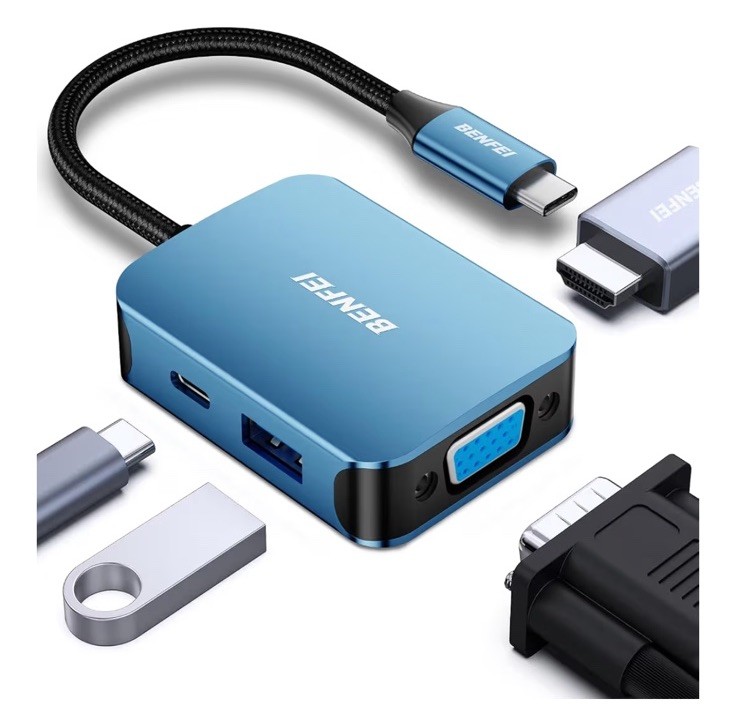 BENFEI USB C HUB 4-in-1, USB Type-C to HDMI VGA Adapter,