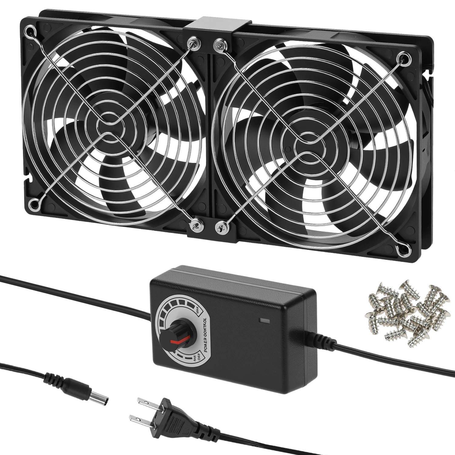 QWORK 2 X 120Mm 240Mm Computer Fan with 110V-240V AC Plug, Speed Controller 3V t