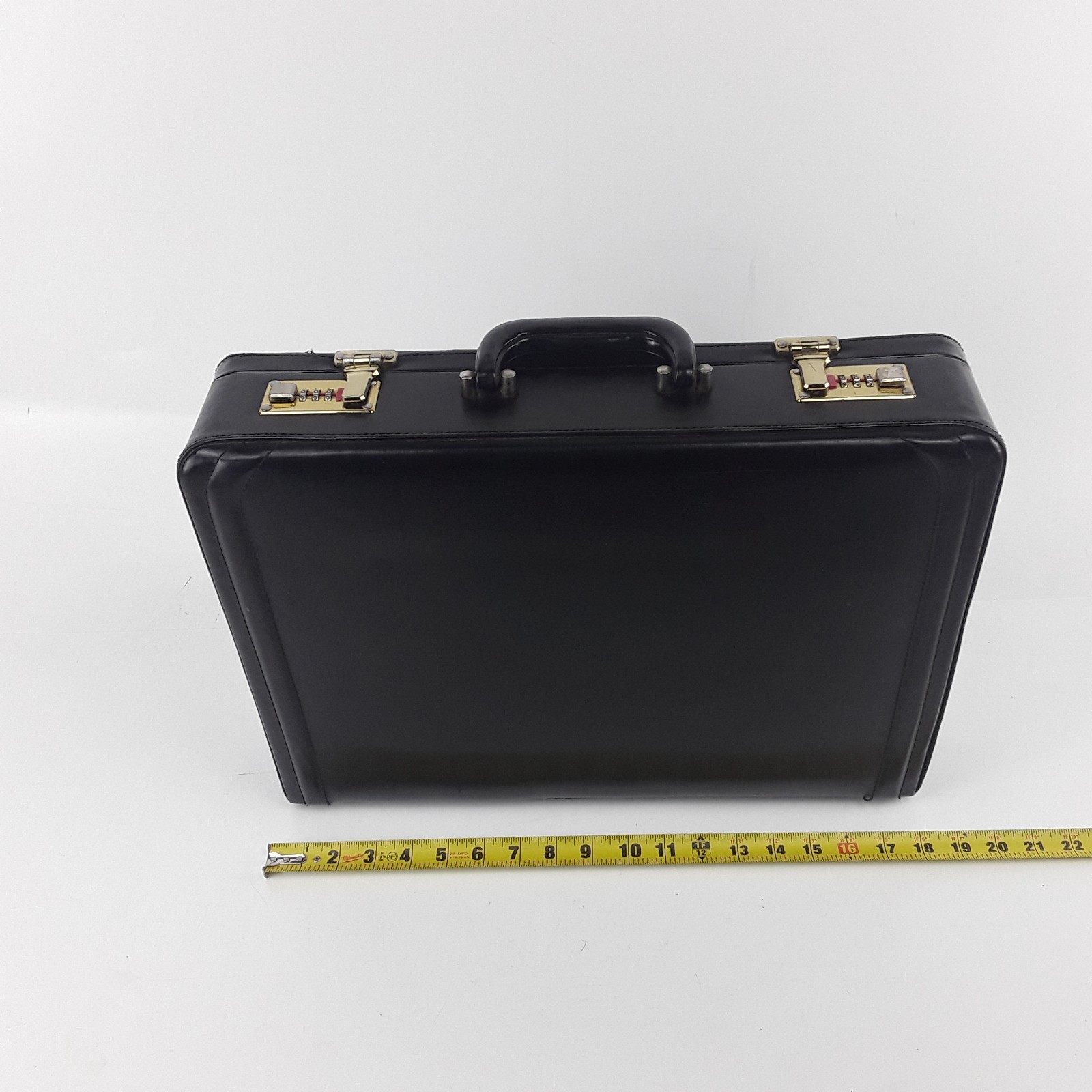 Vintage Black Briefcase Attache Case Combination Lock Faux Leather Hard Shell