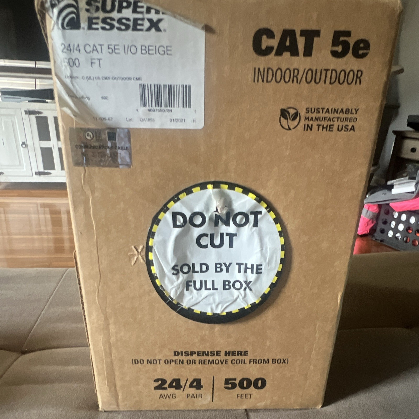 Southwire 500FT 24/4 Tan CAT5e CRM-CMX Indoor/Outdoor Data Cable New