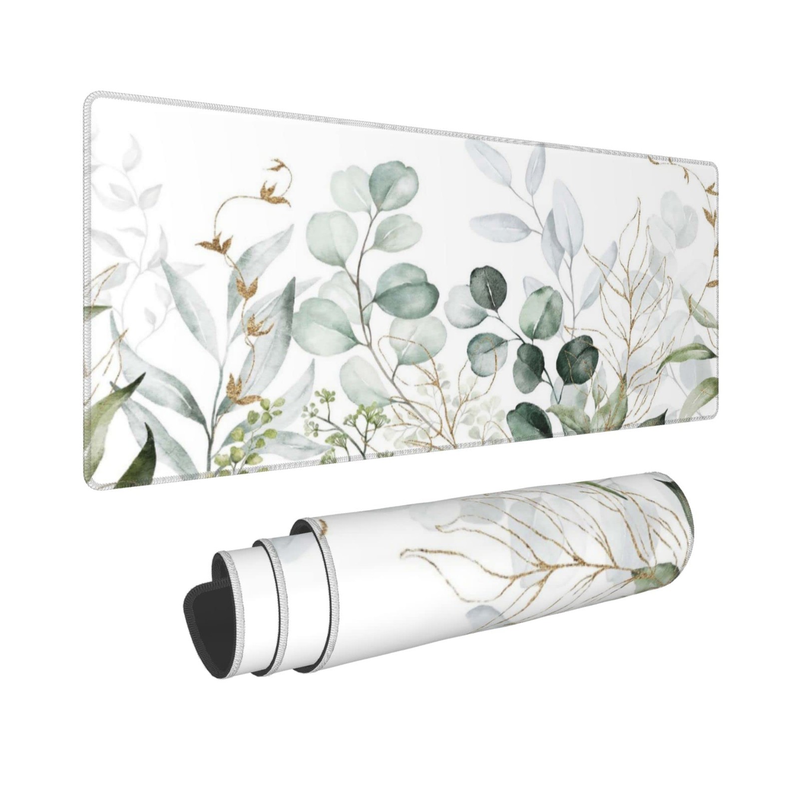 Green Gold Leaves Branches XL Gaming Mouse Pad 31.5x11.8in Non-Slip Base