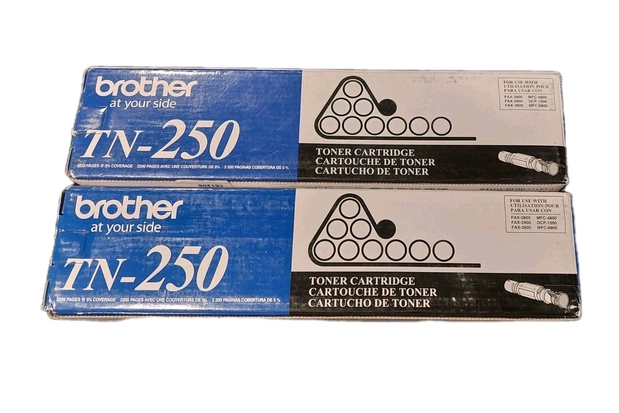 Brother TN-250 Genuine Black Toner Cartridge Lot 2 Retail Packaging New In Box