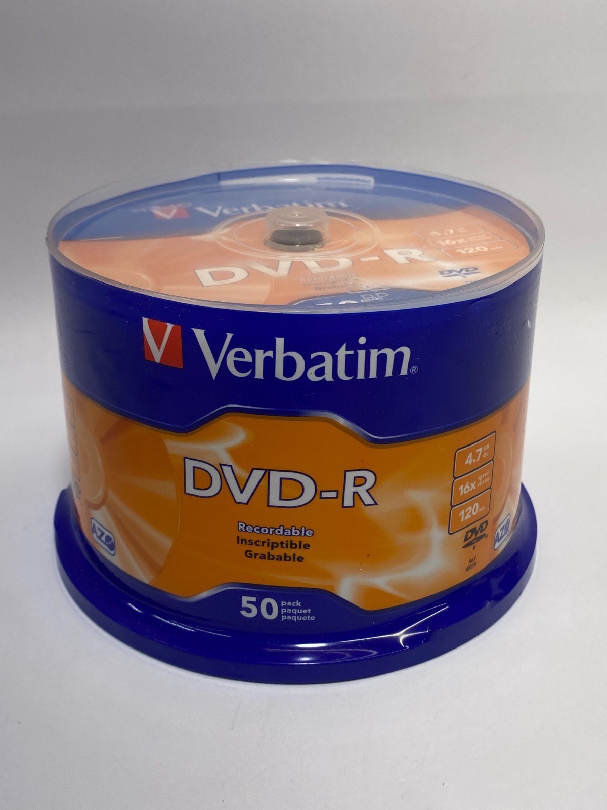 Verbatim DVD-R Recordable Discs 4.7GB 16x 120min AZO 50-Pack Spindle