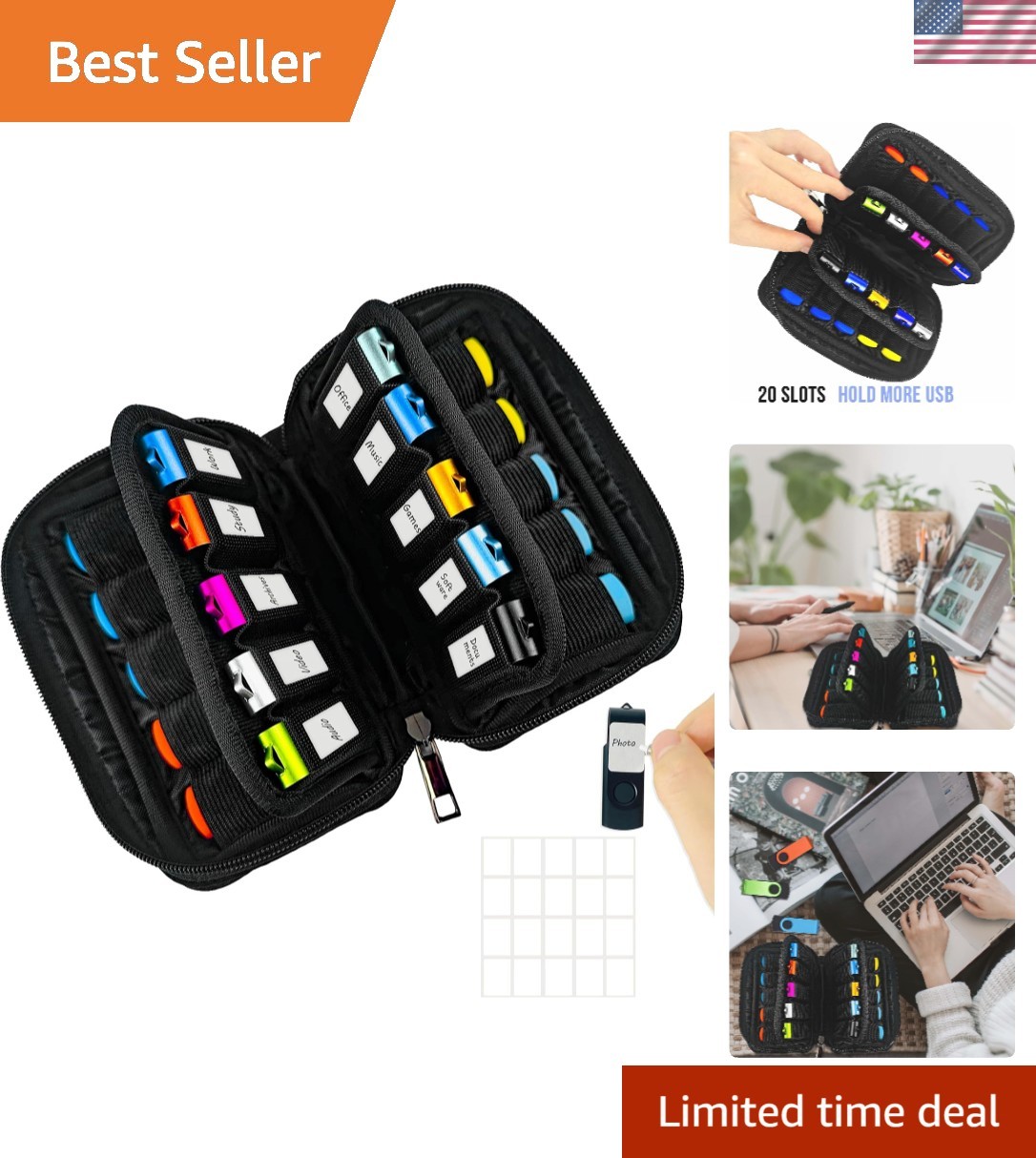 Elegant Neoprene Flash Drive Organizer Case with 20 Slots - Secure and Stylish