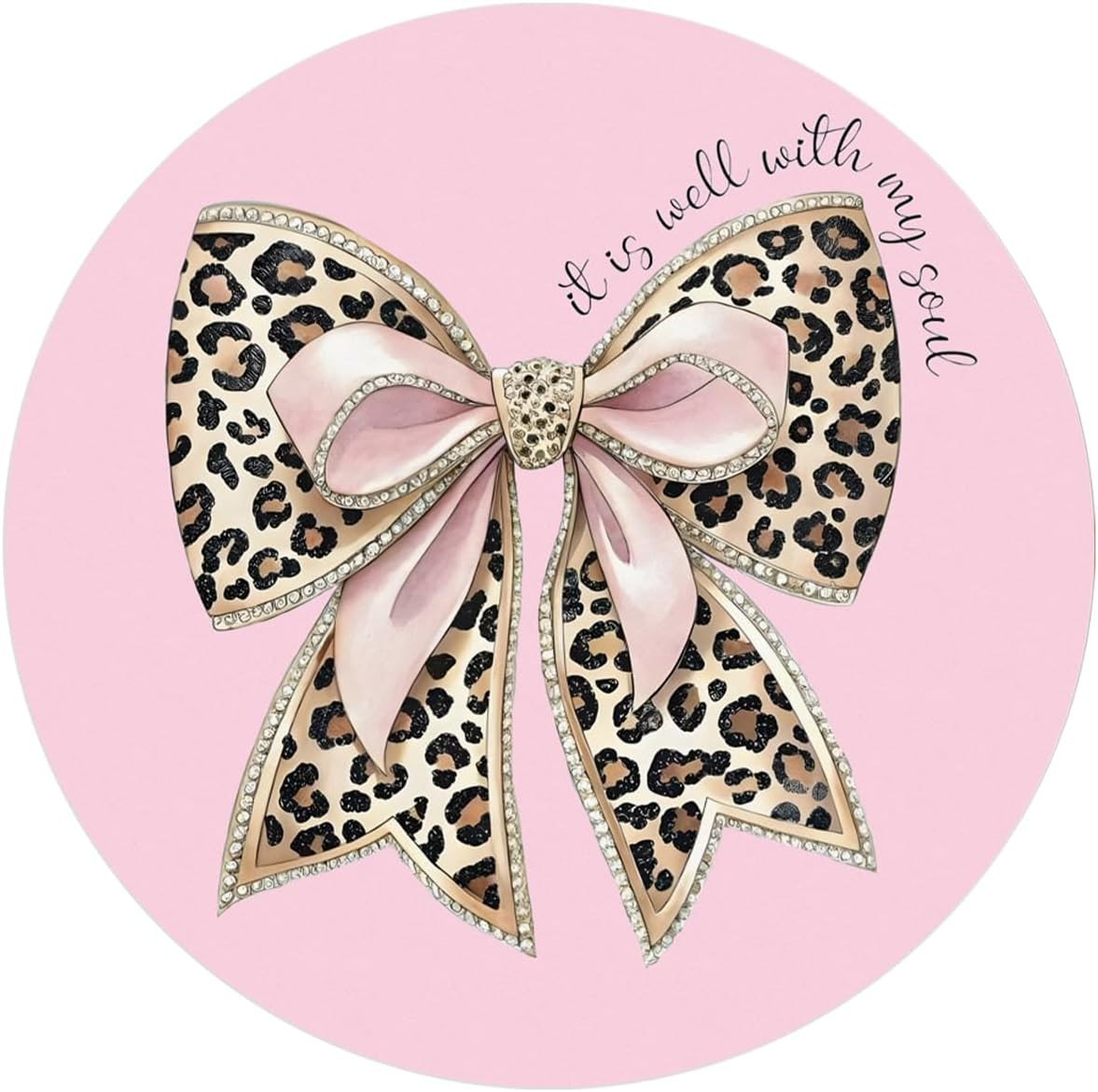 Pink Bow Glam Leopard Mouse Pad for Desk, Trendy Funky Cheetah Pink Mousepad for