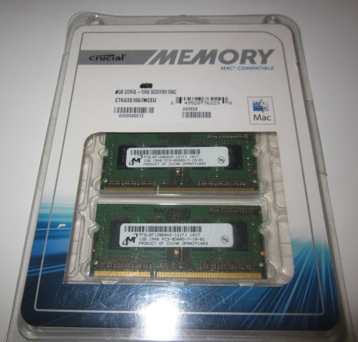 CRUCIAL MEMORY MAC COMPATIBLE-NEW-2X 1GB-1RX8 PC3-85005-7-10-B1-DDR3L-1066