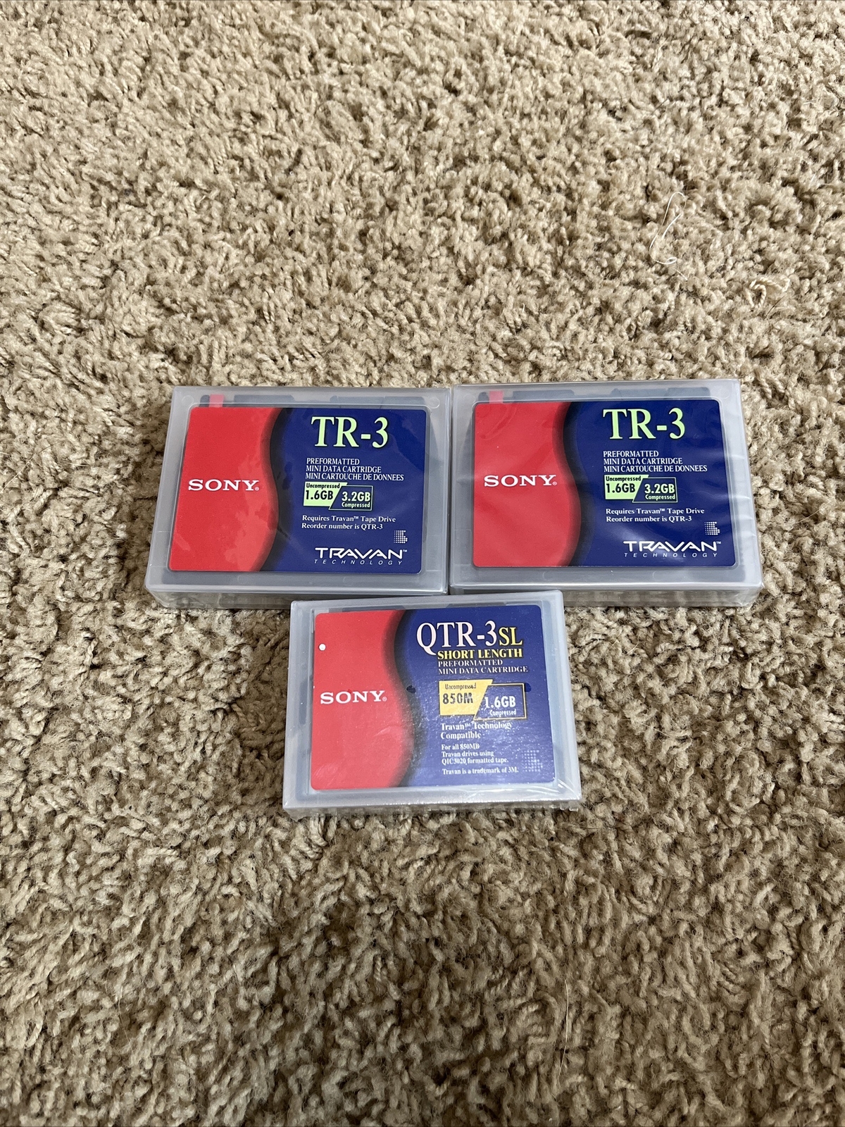 Sony TR3 1.6/3.2GB Travan Data Cartridges 2 @ 3.2 GB & 1 @ 1.6GB NOS New 