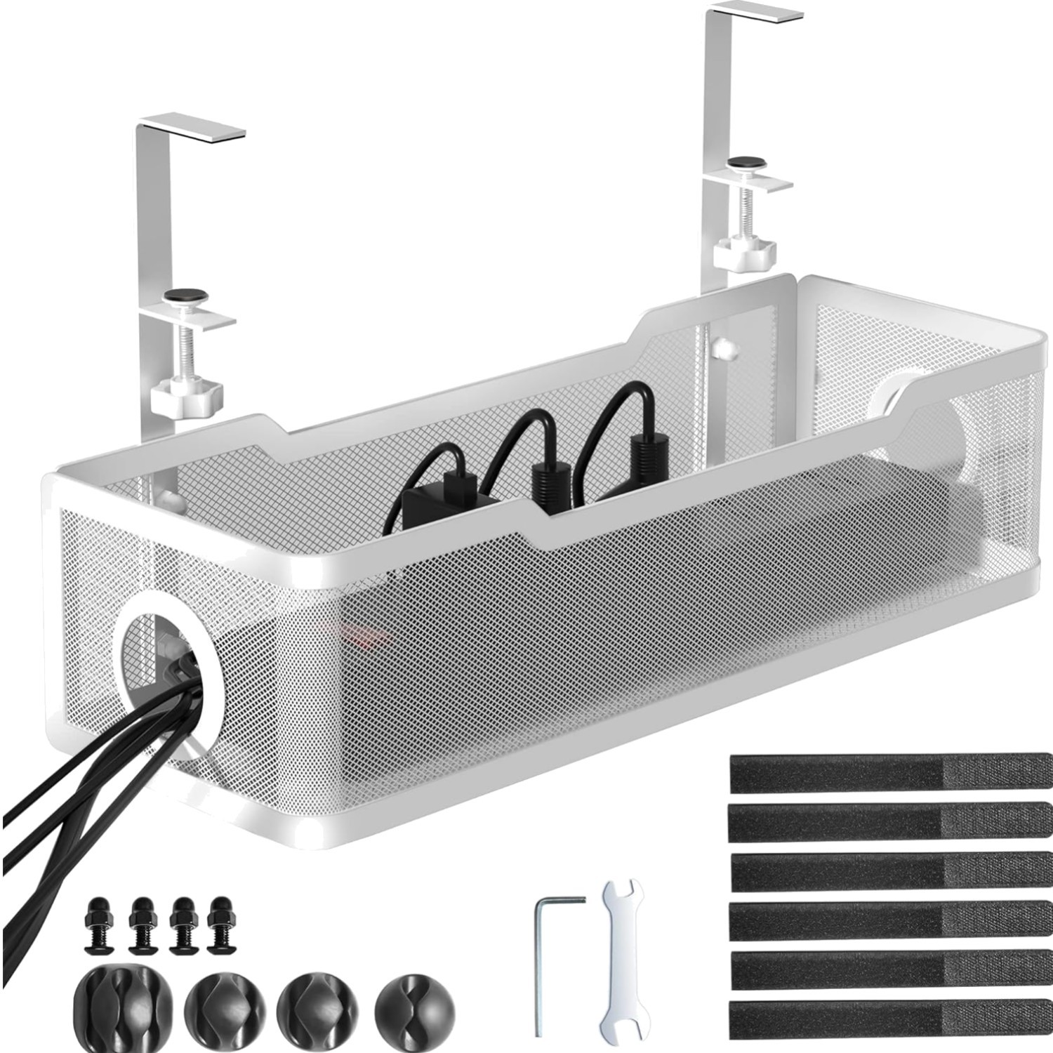 Space-Saving Under Desk Cable Organizer with Adjustable Clamp - Modern Design