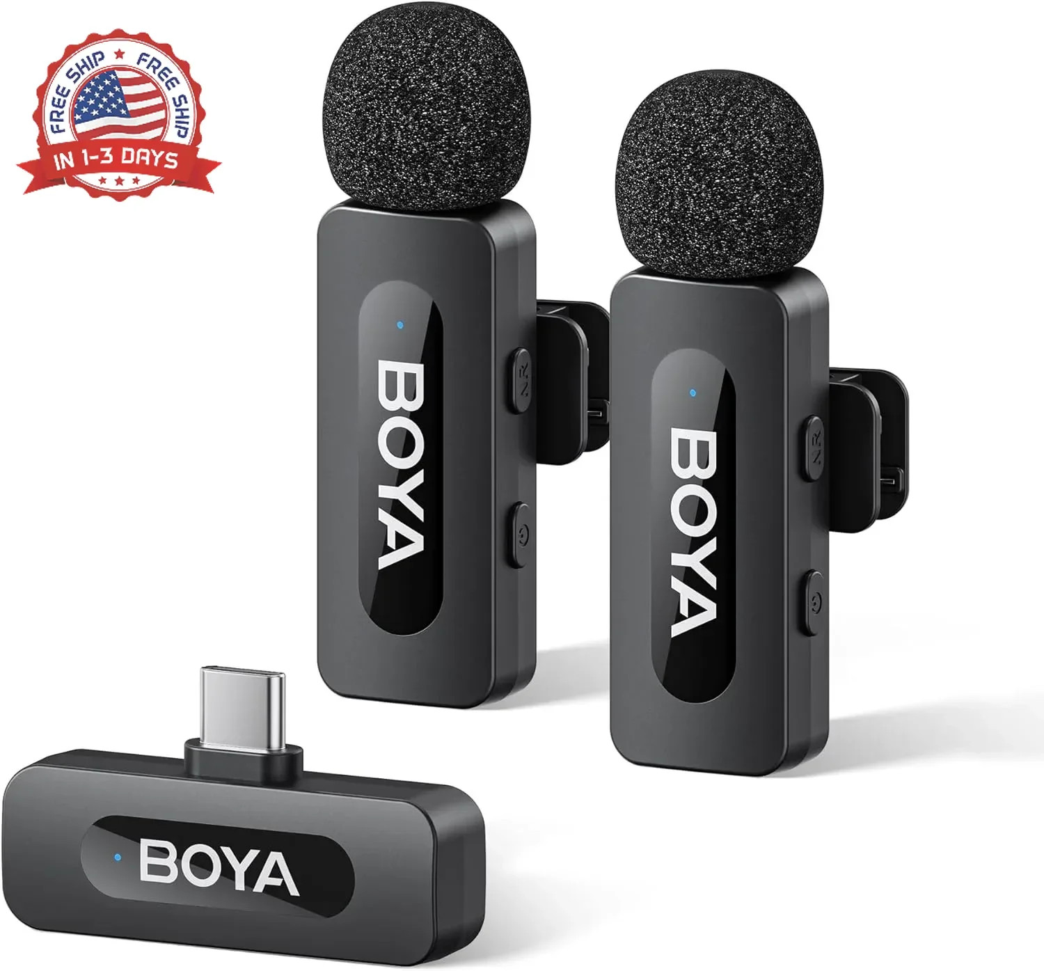 Wireless Lavalier Microphone USB-C 328ft Range 9H Battery Noise Reduction for Vl