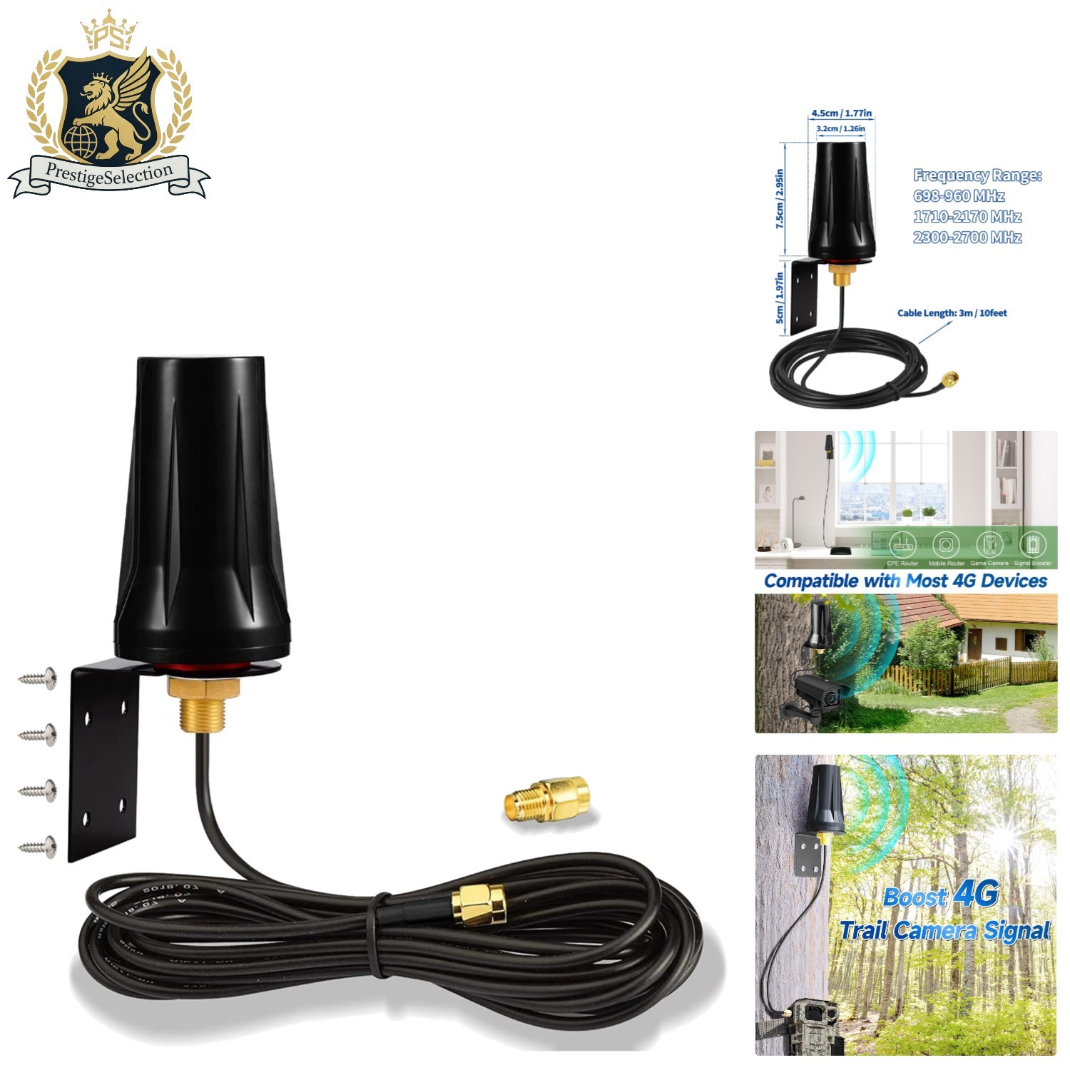 4G LTE Waterproof Outdoor Antenna with SMA Male Connector - Versatile & Reliable