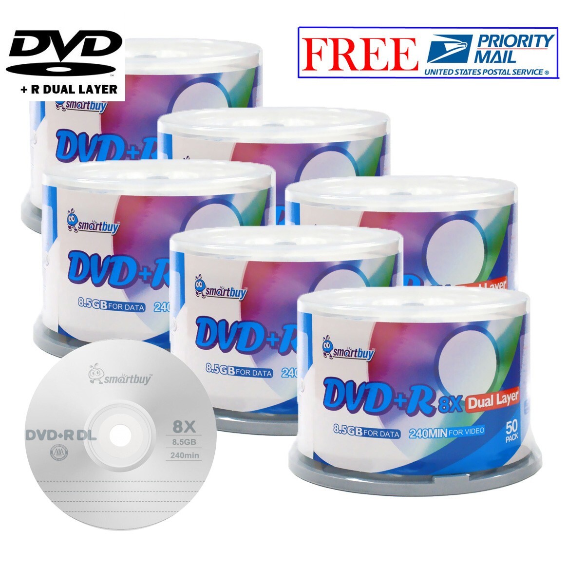 300-Pack SmartBuy Logo Top Surface DVD+R DL 8X Dual Layer 8.5GB Recordable Disc
