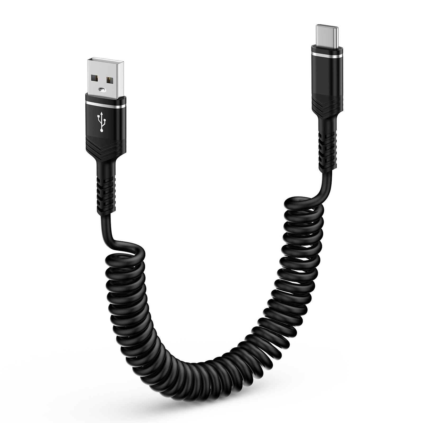 USB A to C Cable Coiled Car Charger Cord 6FT for iPhone 16e 16 Pro 6 feet 