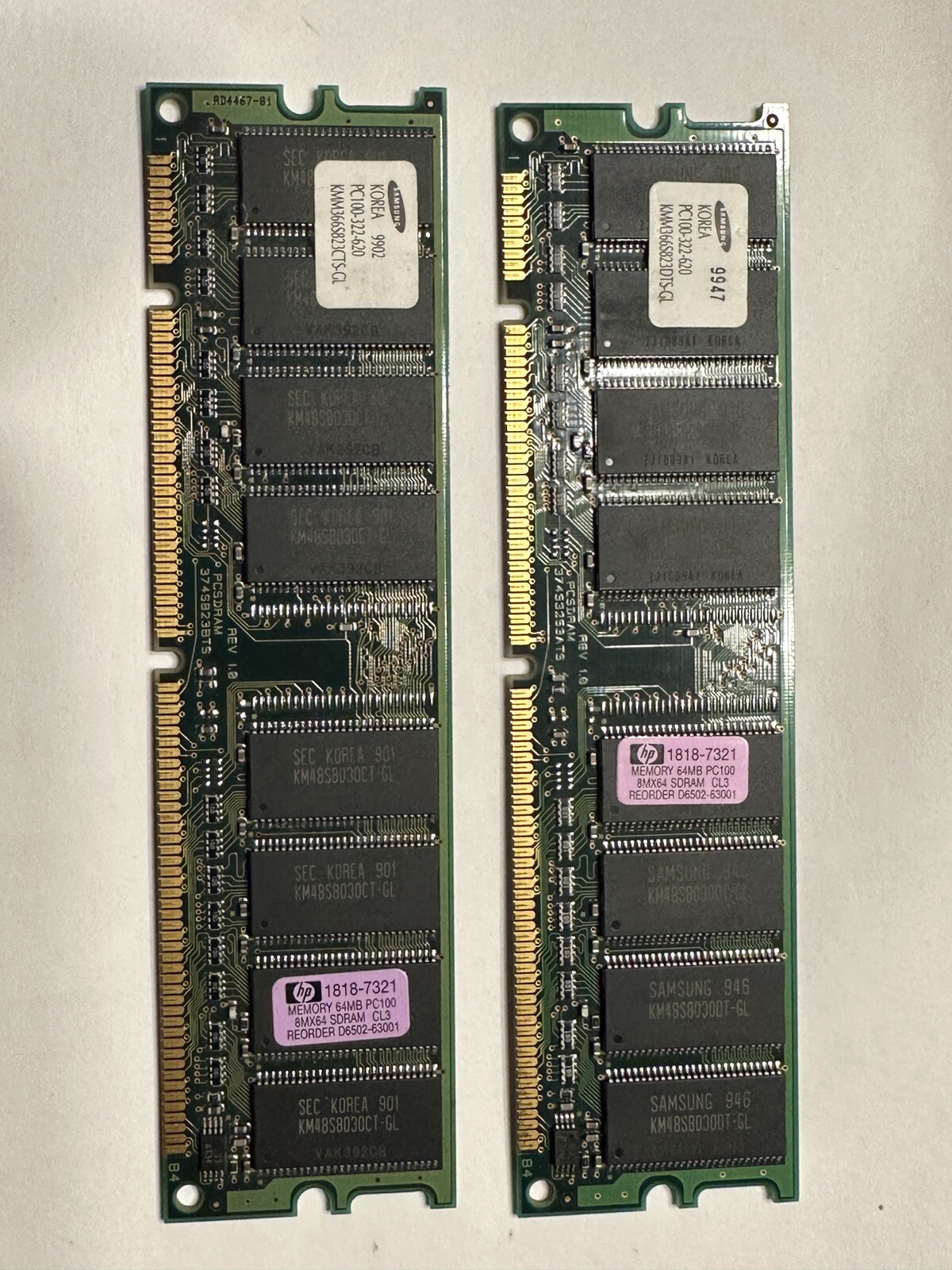 Lot of 2 HP 1818-7321 (D6502-63001) 64MB SDRAM PC100 (8Mx64) Memory Sticks