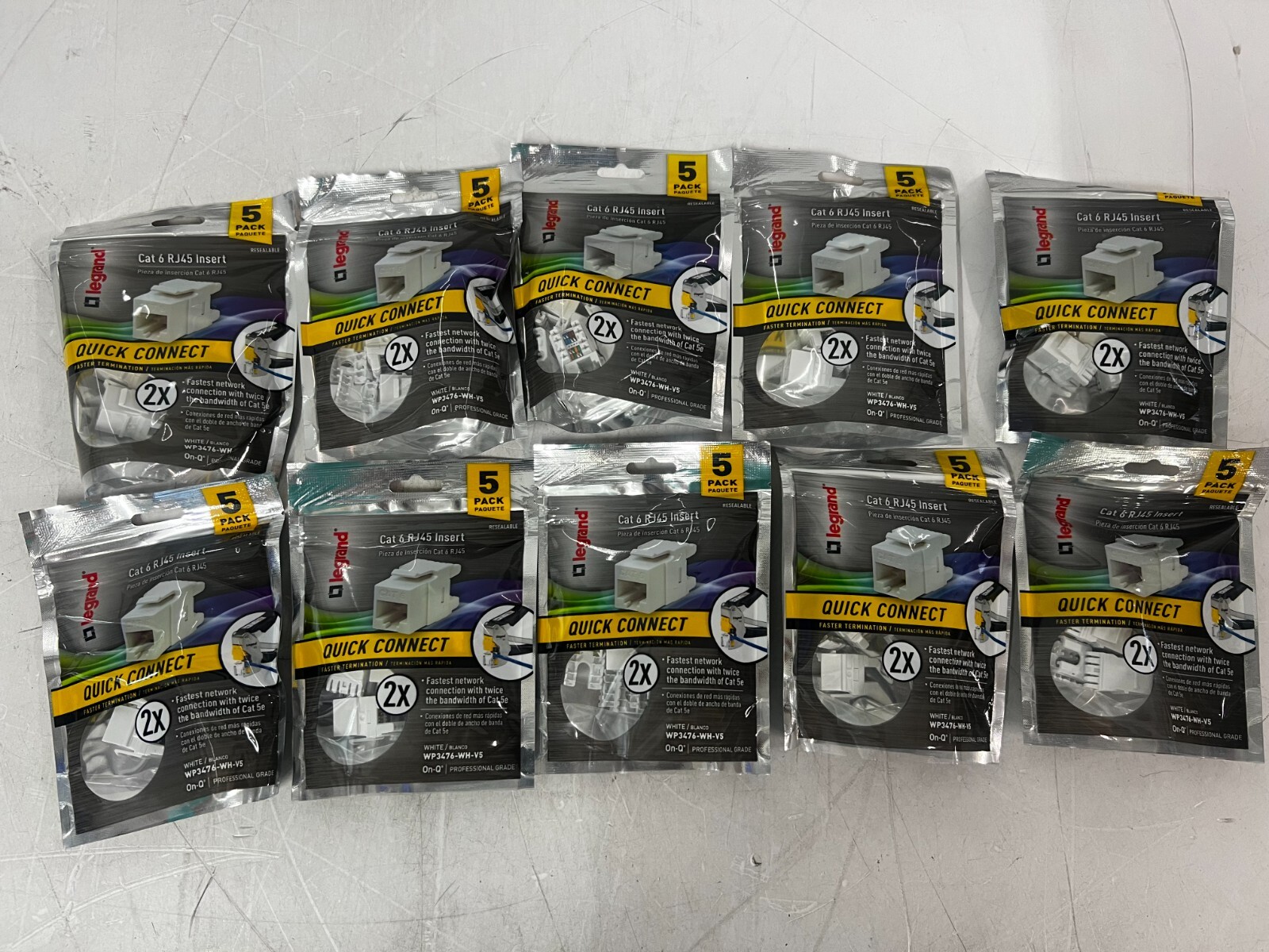 QTY 50 Legrand On-Q Cat 6 Quick Connect RJ45 White Keystone Inserts WP3476-WH-V5