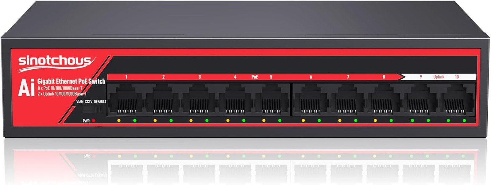 8 Port Gigabit Poe Ethernet Switch, + 2 Port 1000Mbps Uplink, IEEE 802.3Af/At, 1