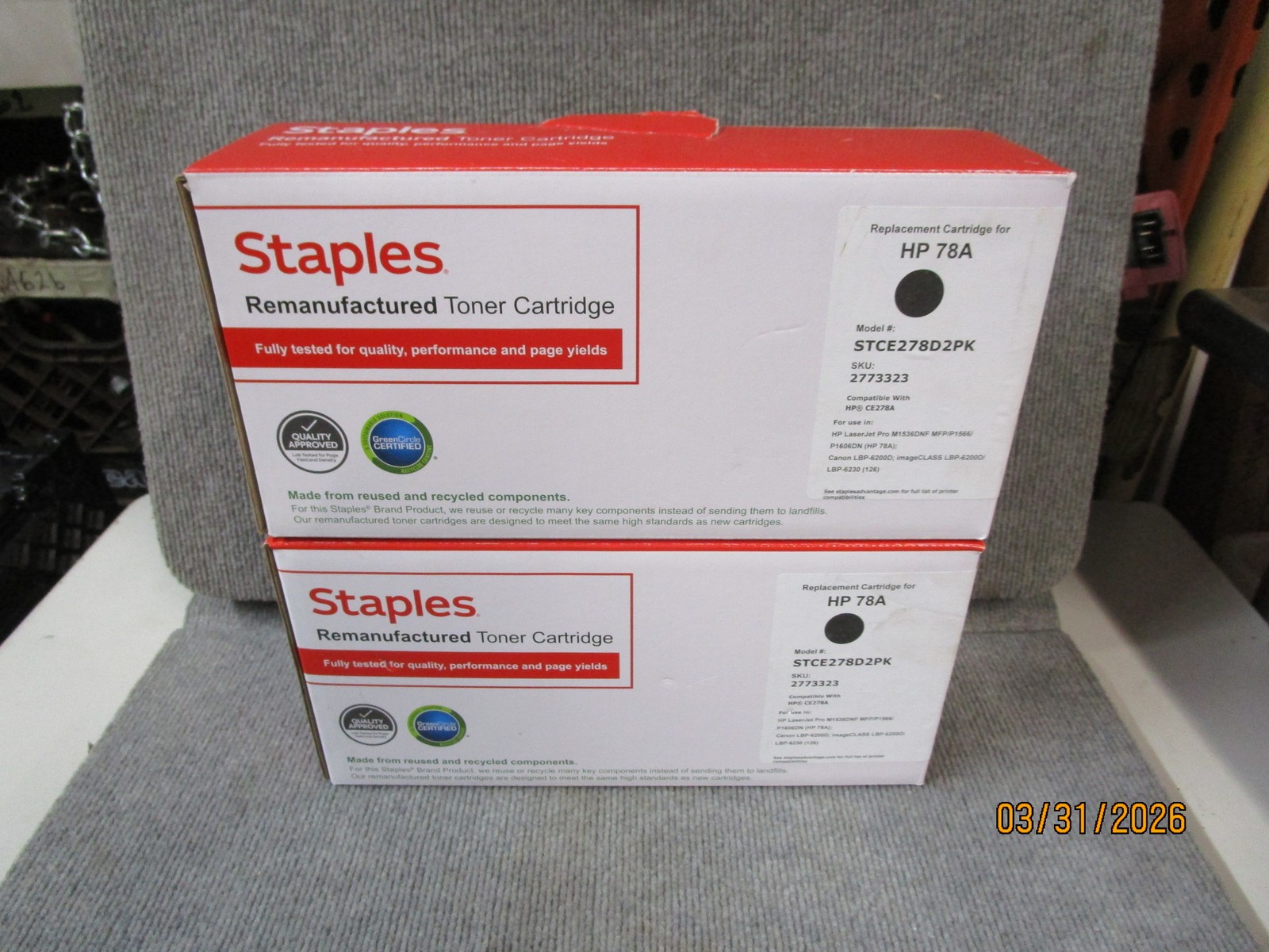 2 Staples HP78A Toner Cartridges