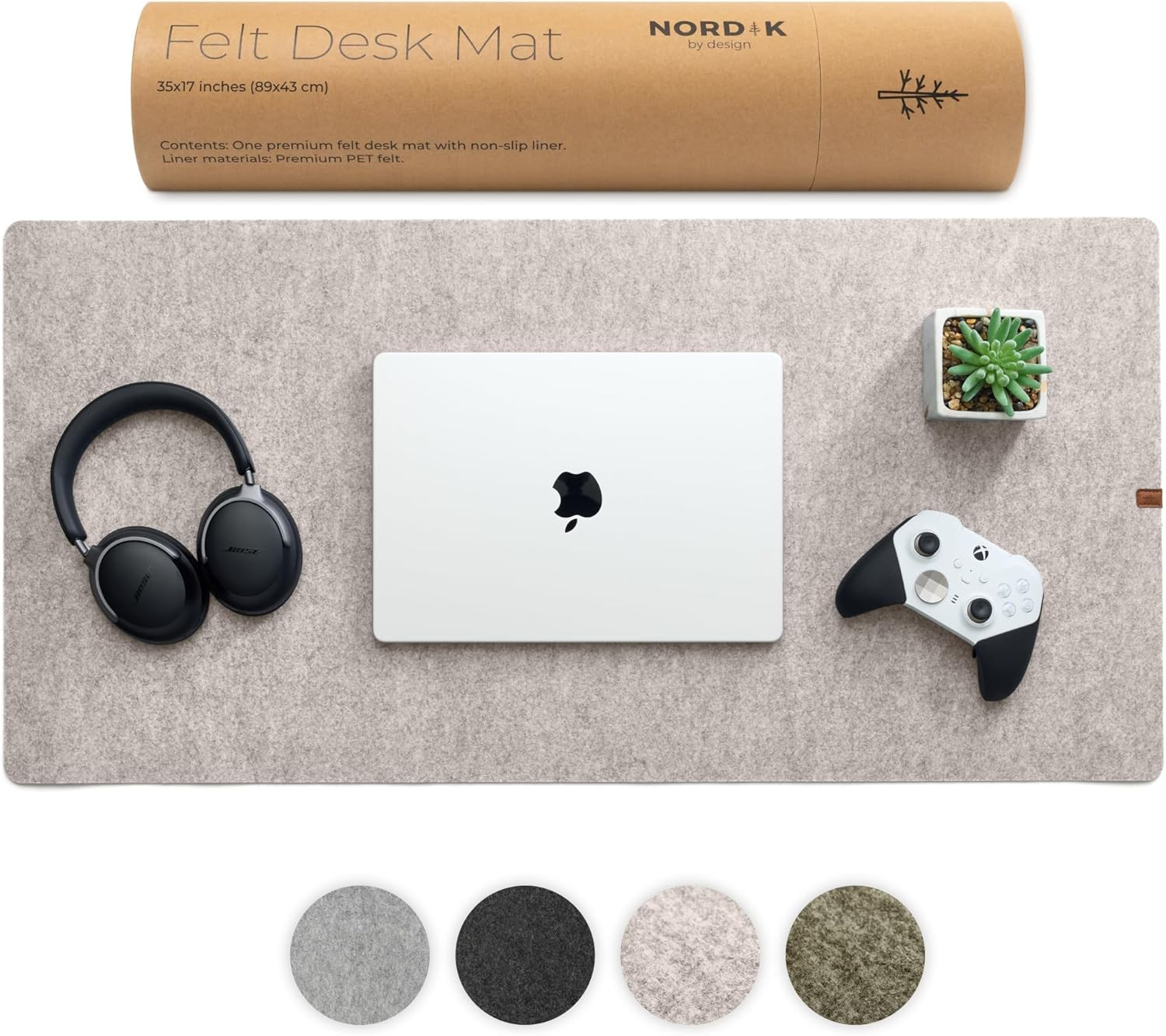 Nordik Large Felt Desk Mat – Stone Oat Beige – 35 X 17 Inch – Computer Desk Mat