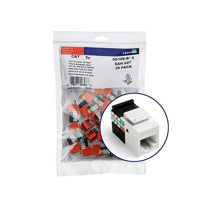 Leviton 5G108-BW5 Gigamax Cat 5e UTP Quickport Jack White 25-pack
