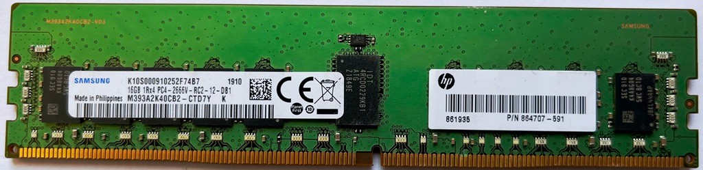 NEW SAMSUNG M393A2K40CB2 16GB 1Rx4 PC4-2666 DDR4 2666Mhz RDIMM HP P/N 864707-591