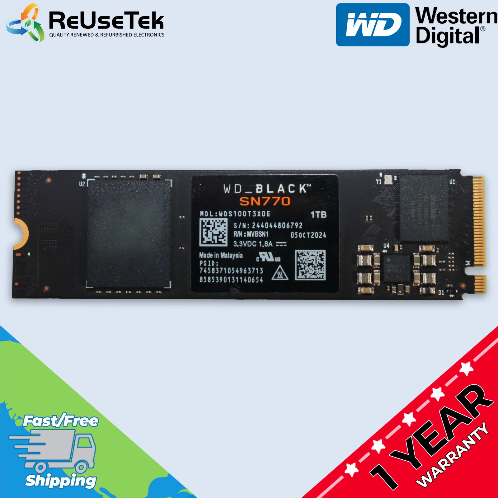 WESTERN DIGITAL SN770 1TB 2280 M.2 NVMe Internal PC/Laptop SSD | WDS100T3X0E
