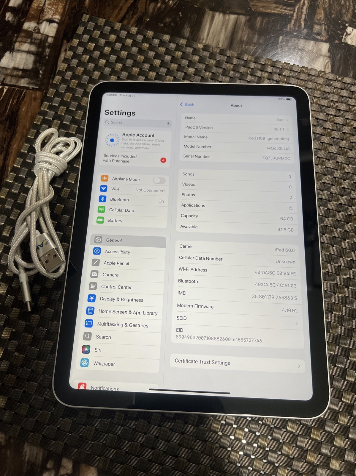 Apple iPad 10th Gen, 10.9-inch, 64GB, WIFI + Cellular Unlocked - Silver
