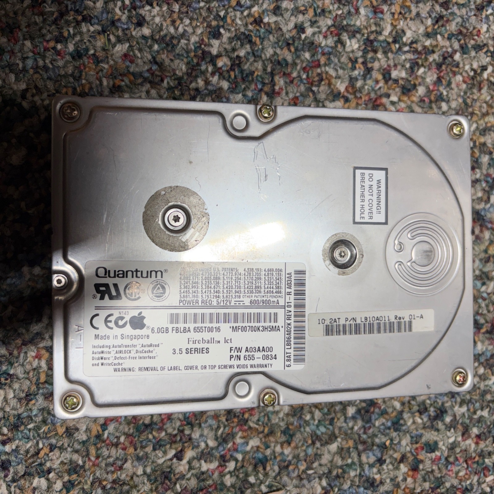 Apple Quantum 6.0GB Fireball CR 3.5 Series Hard Drive FBLBA 655T0016 655-0834