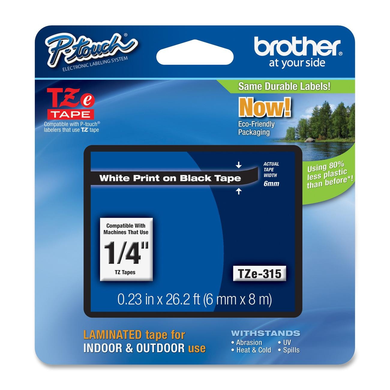Brother TZe315 6mm 1/4" white on black P-touch TZ tape PT P750W E500 H500 H500LI
