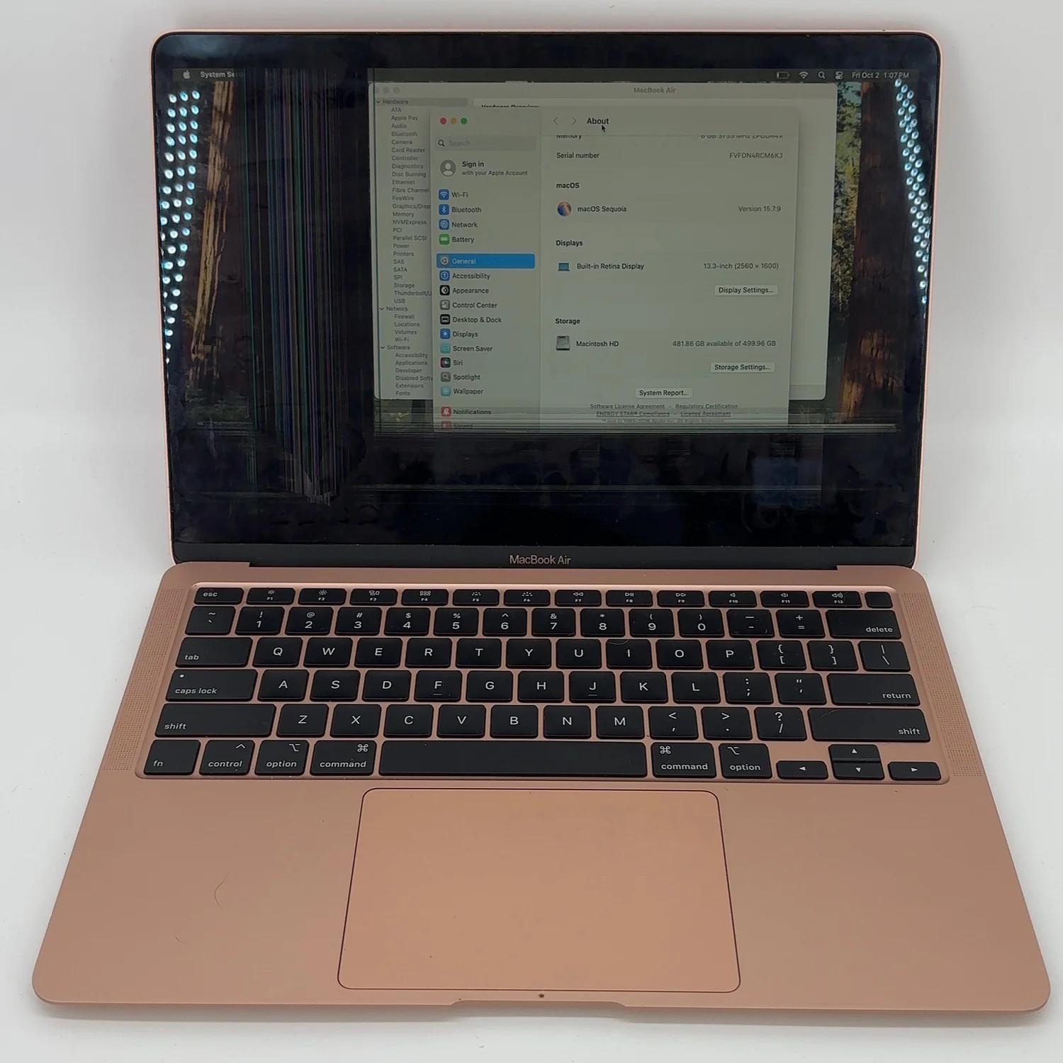 Broken 2020 Apple MacBook Air 13.3" i5 1.1GHz 8GB RAM 512GB HDD A2179 BAD LCD