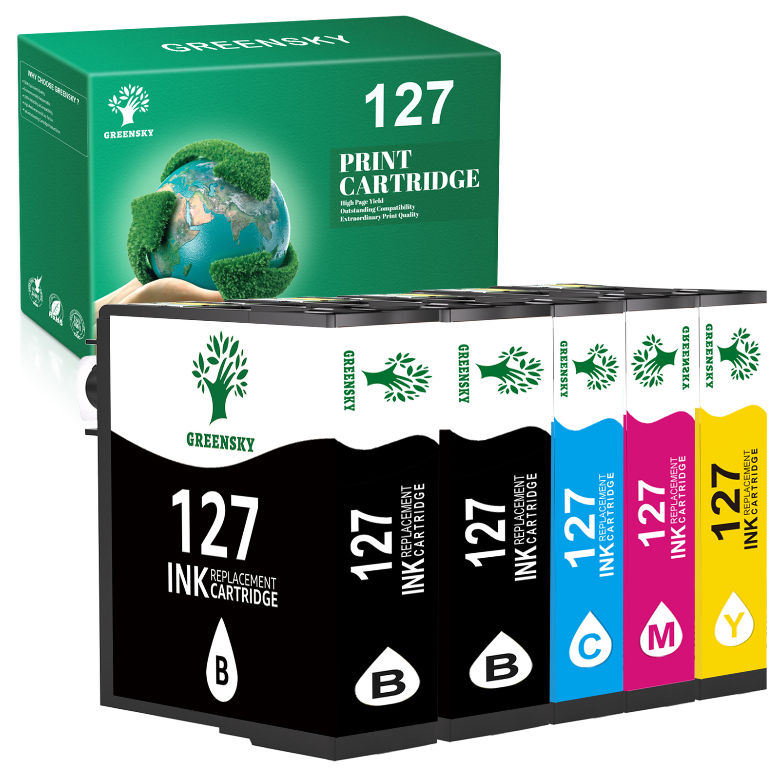 5 Pack Compatible for Epson 127 Ink Cartridge WorkForce 630 633 635 645 840 845