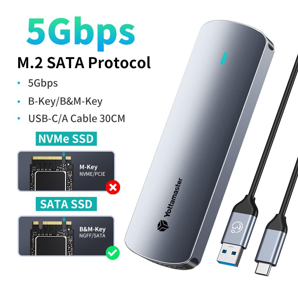 Yottamaster M.2 NVMe NGFF SATA SSD Enclosure USB C 3.2 Adapter SSD Case 10 Gbps